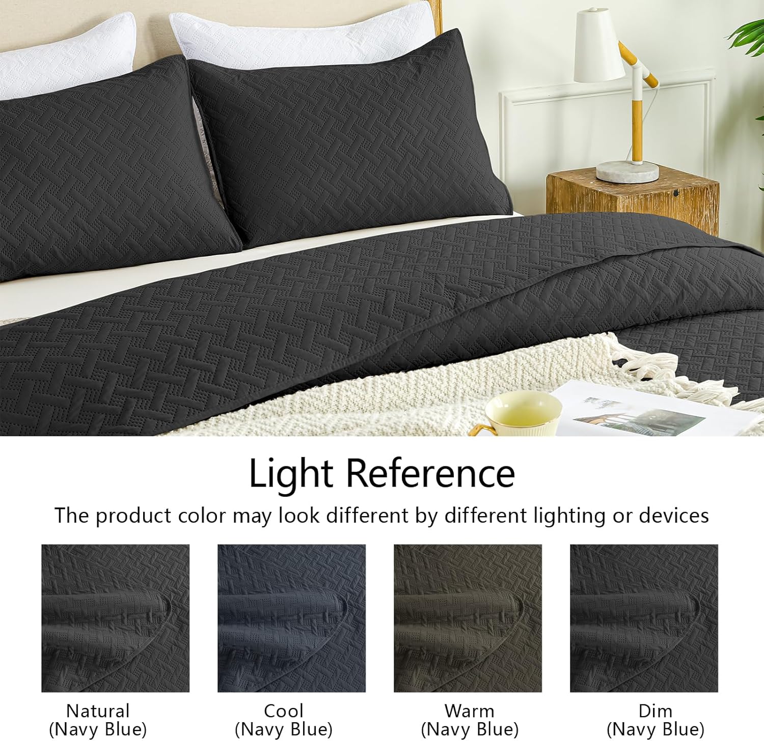 FLYMME King Size Quilt Bedding Set Black