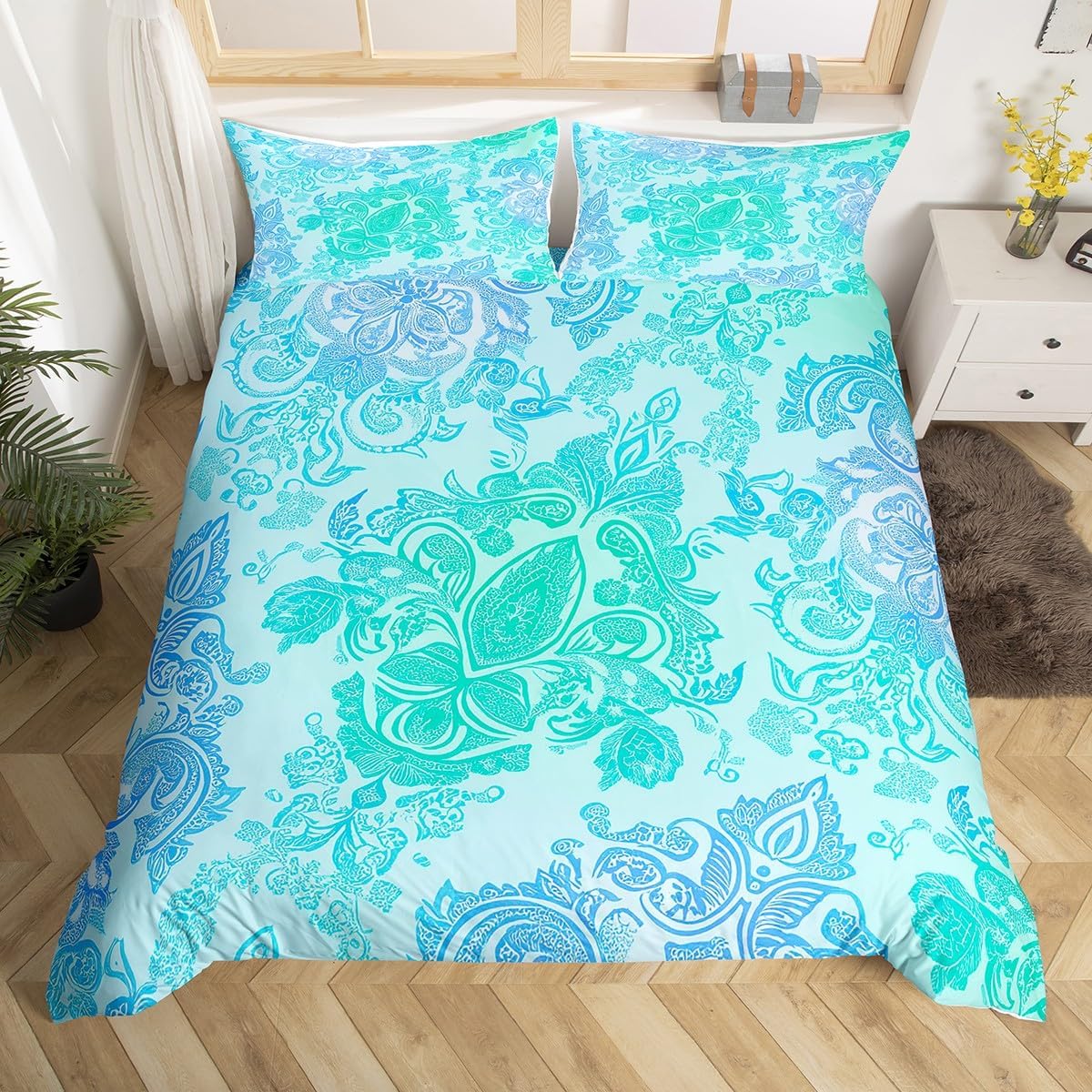 Erosebridal Boho Duvet Cover Set Teal Blue Green