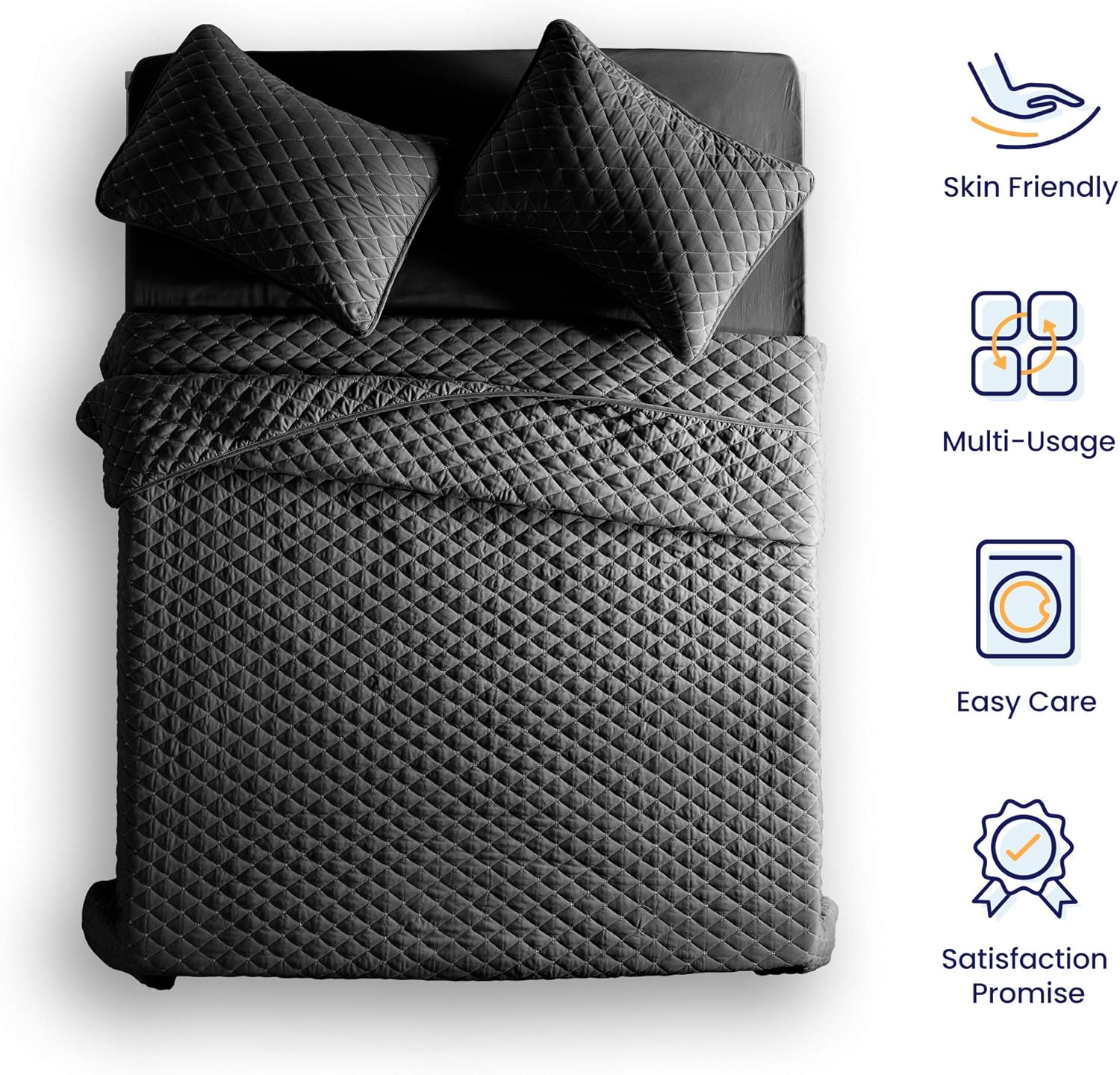 SLEEP ZONE Reversible Quilt Set - Black Diamond Pattern
