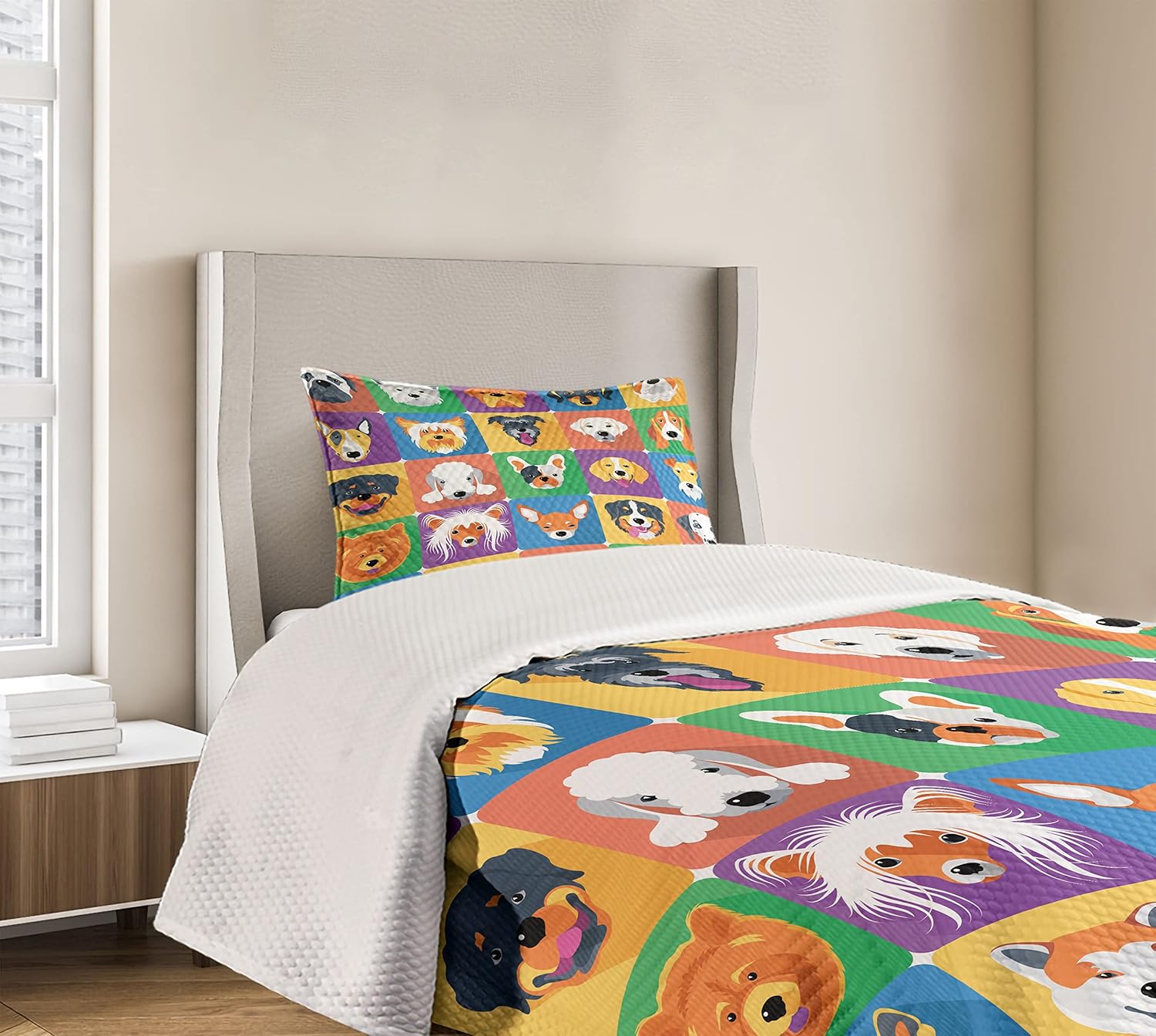 Ambesonne Dog Bedspread Set Twin Size Green Purple