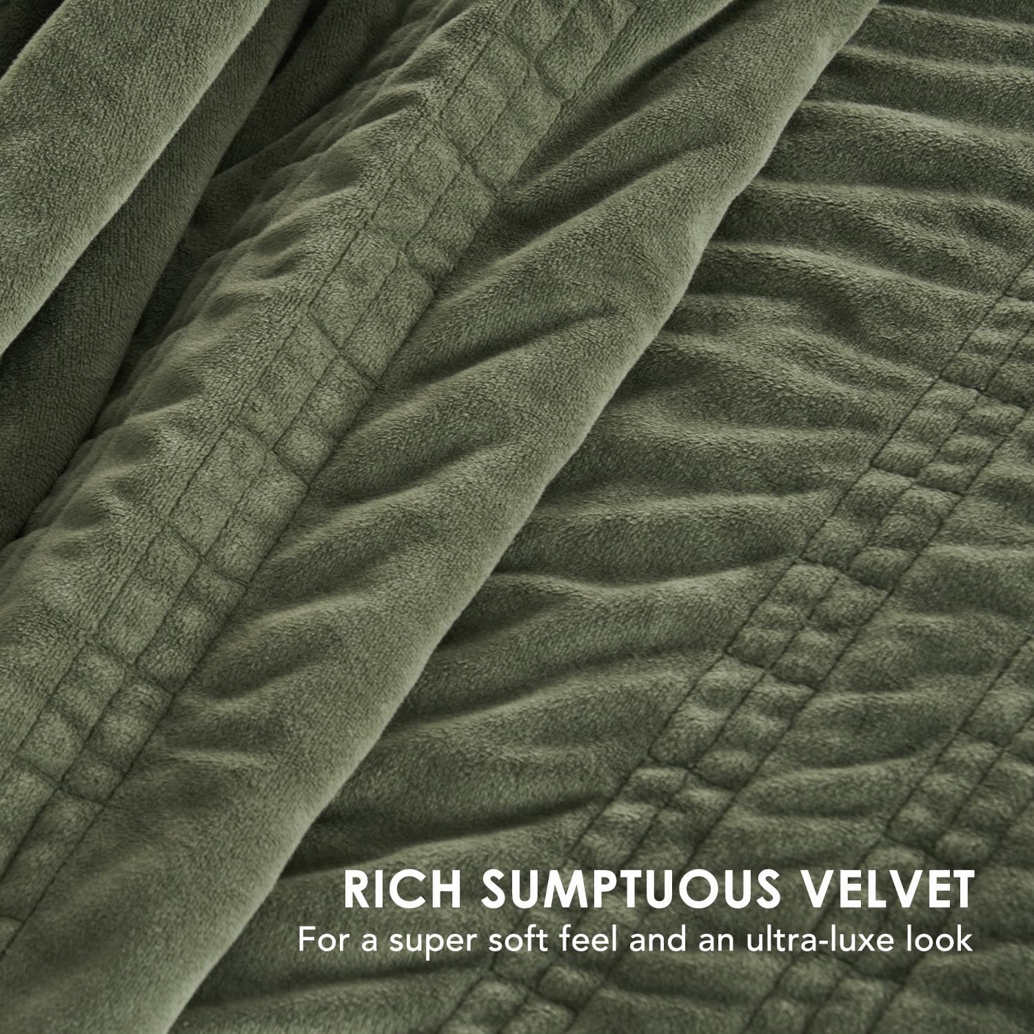 EVERGRACE Velvet Quilt Set Olive Green
