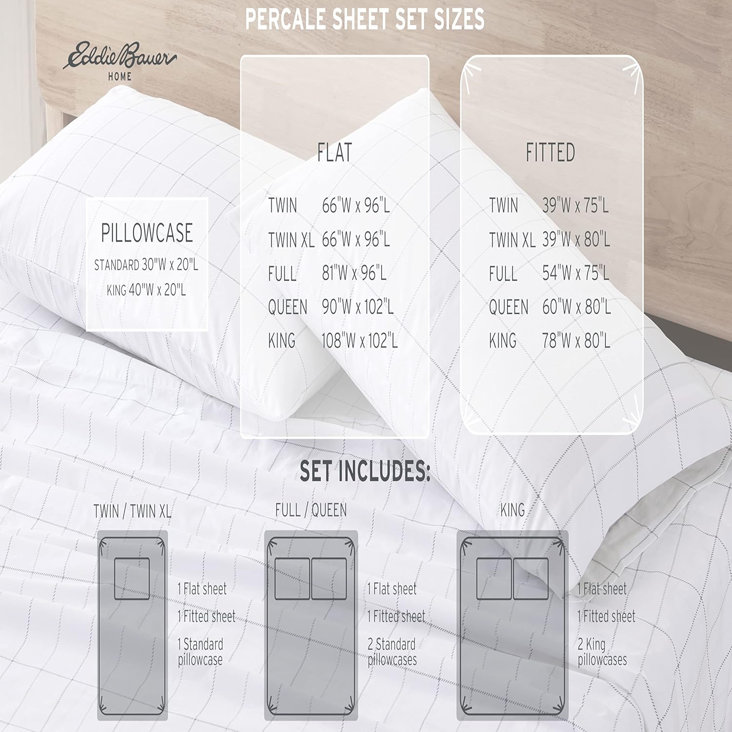 Eddie Bauer Twin XL Cotton Percale Sheet Set