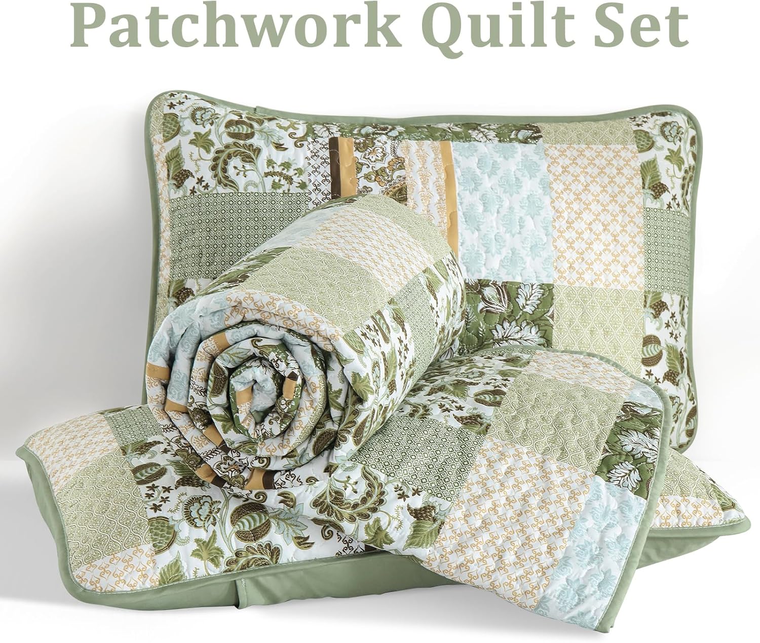 WONGS BEDDING Green Quilt Set King Size 3 Piece 1