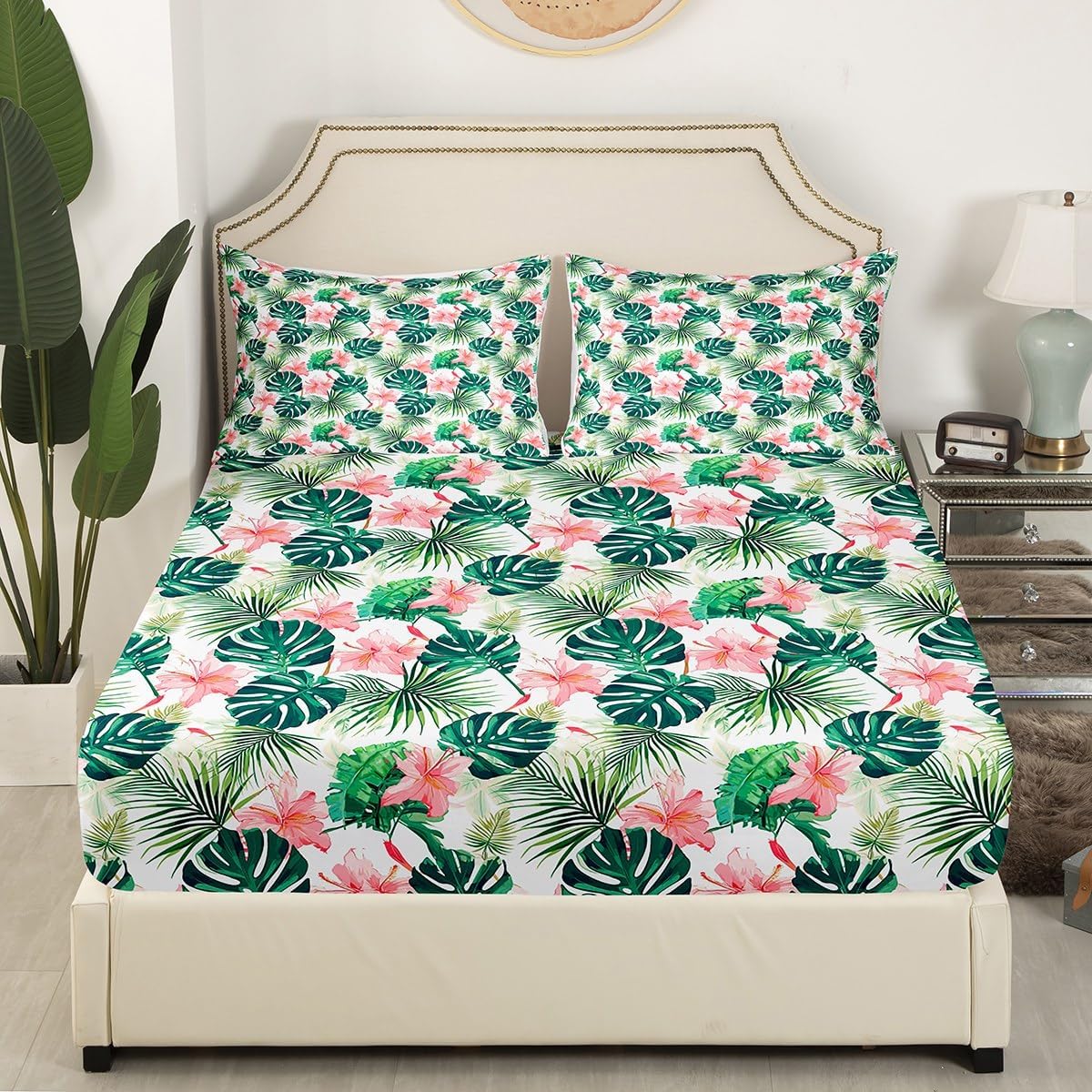 Feelyou King Size Kids Floral Palm Leaf Sheet Set