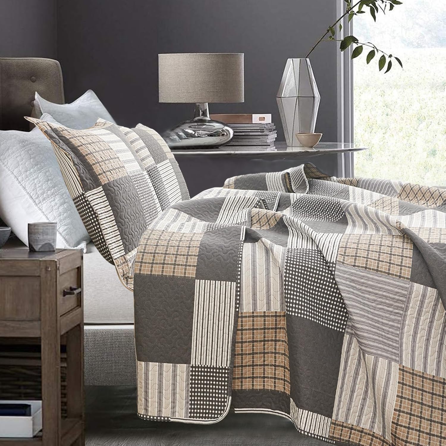 Jessy Home Plaid Quilt Set Queen Size