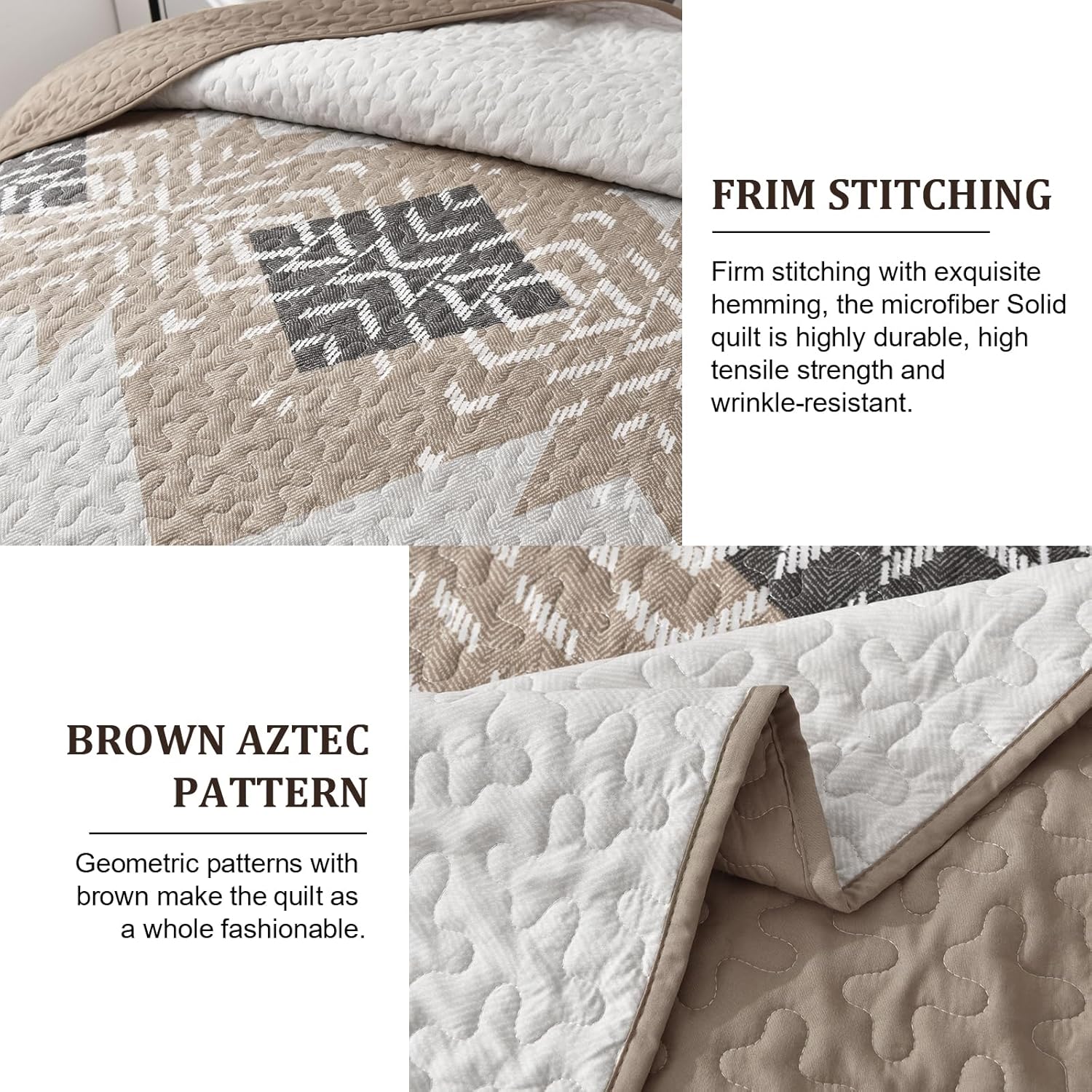 Dintszyayue Khaki Boho Quilt Set 3 Piece California King