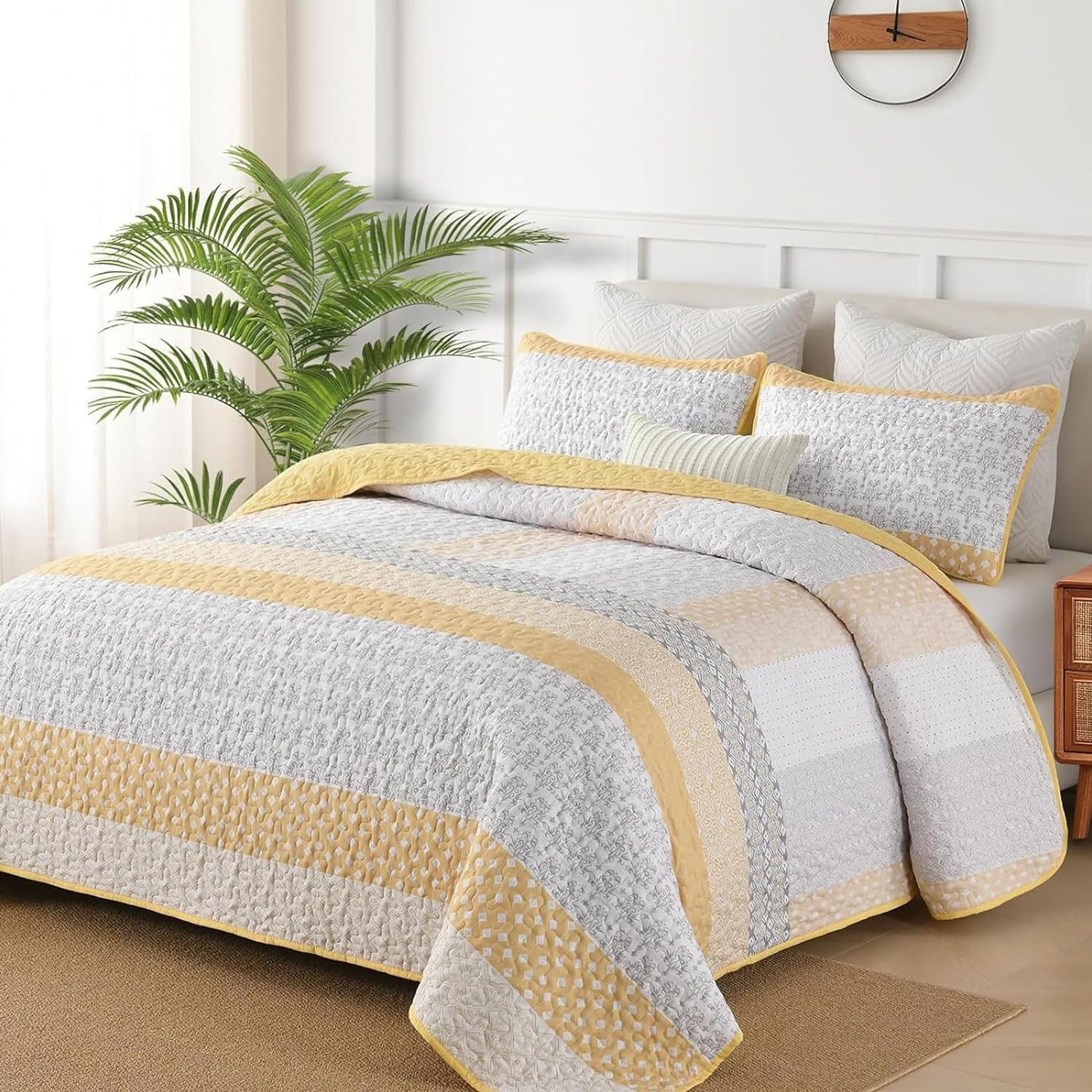 WONGS BEDDING Boho Yellow Stripe Quilt Set Twin Size 2 Piece