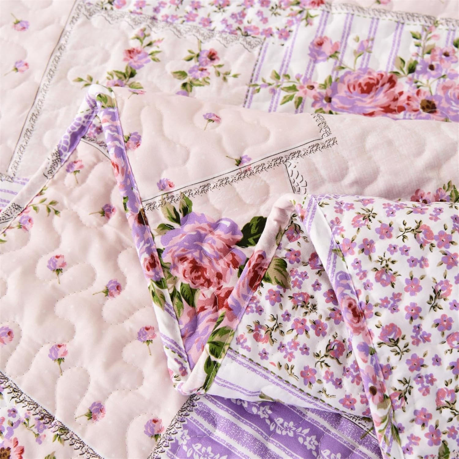 Cmfshape Reversible Lilac Floral Quilt Set