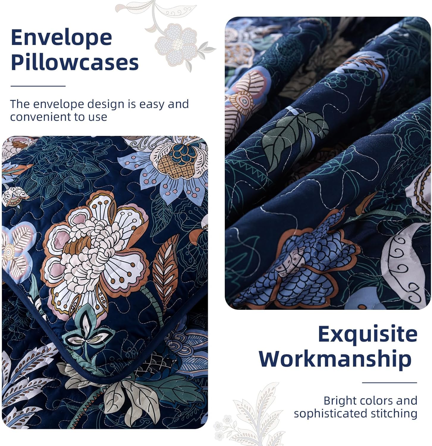 WONGS BEDDING Floral Quilt Set King Size 3 Piece 1
