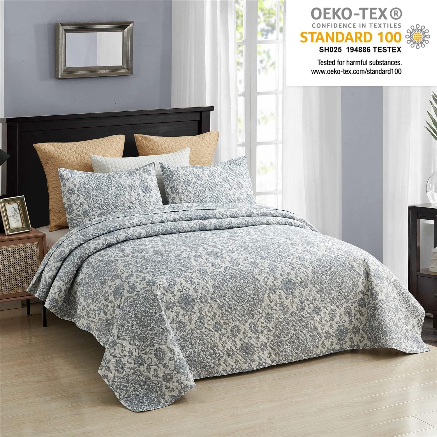 MERRY HOME Queen Quilt Set 3-Piece Reversible Bedding