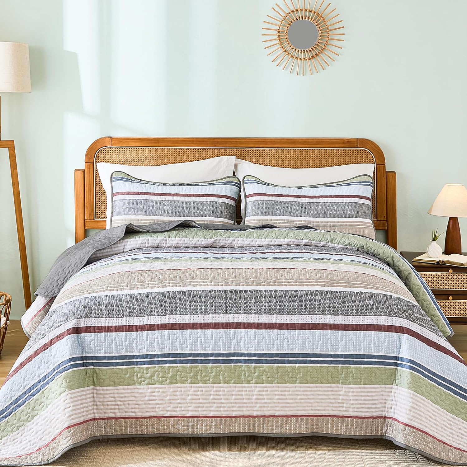 Dintszyayue King Size Quilt Set Sage Grey 3 Pieces 1