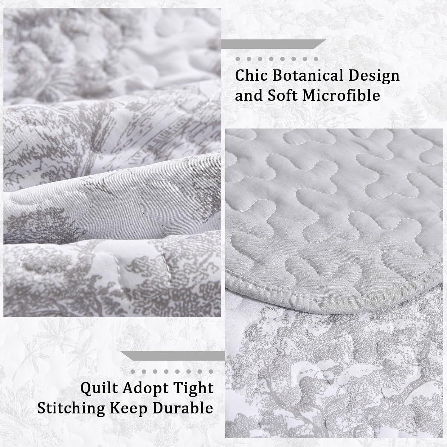 WONGS BEDDING Grey Quilt Set Queen 3 Piece Reversible
