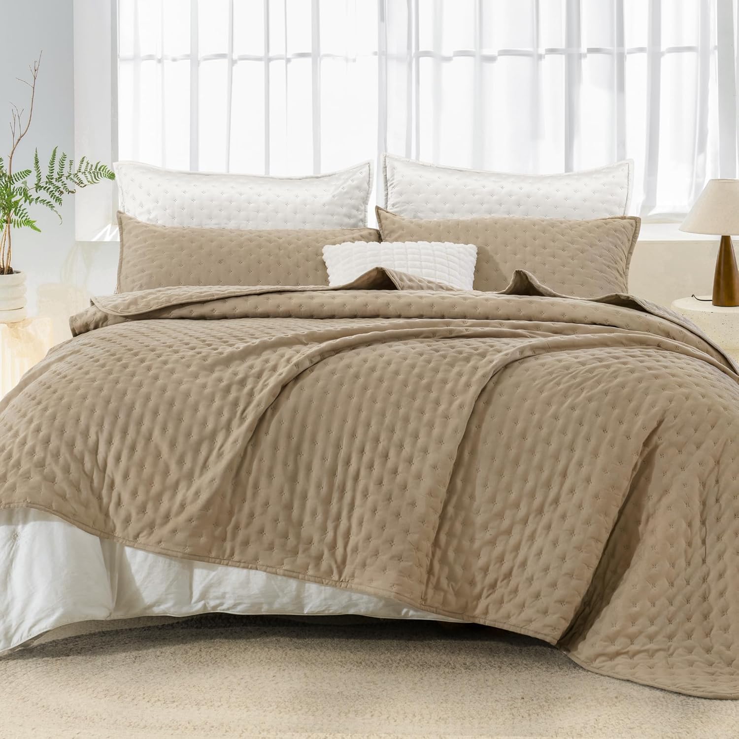 Andency Beige King Quilt Set 3pcs Lightweight Coverlet