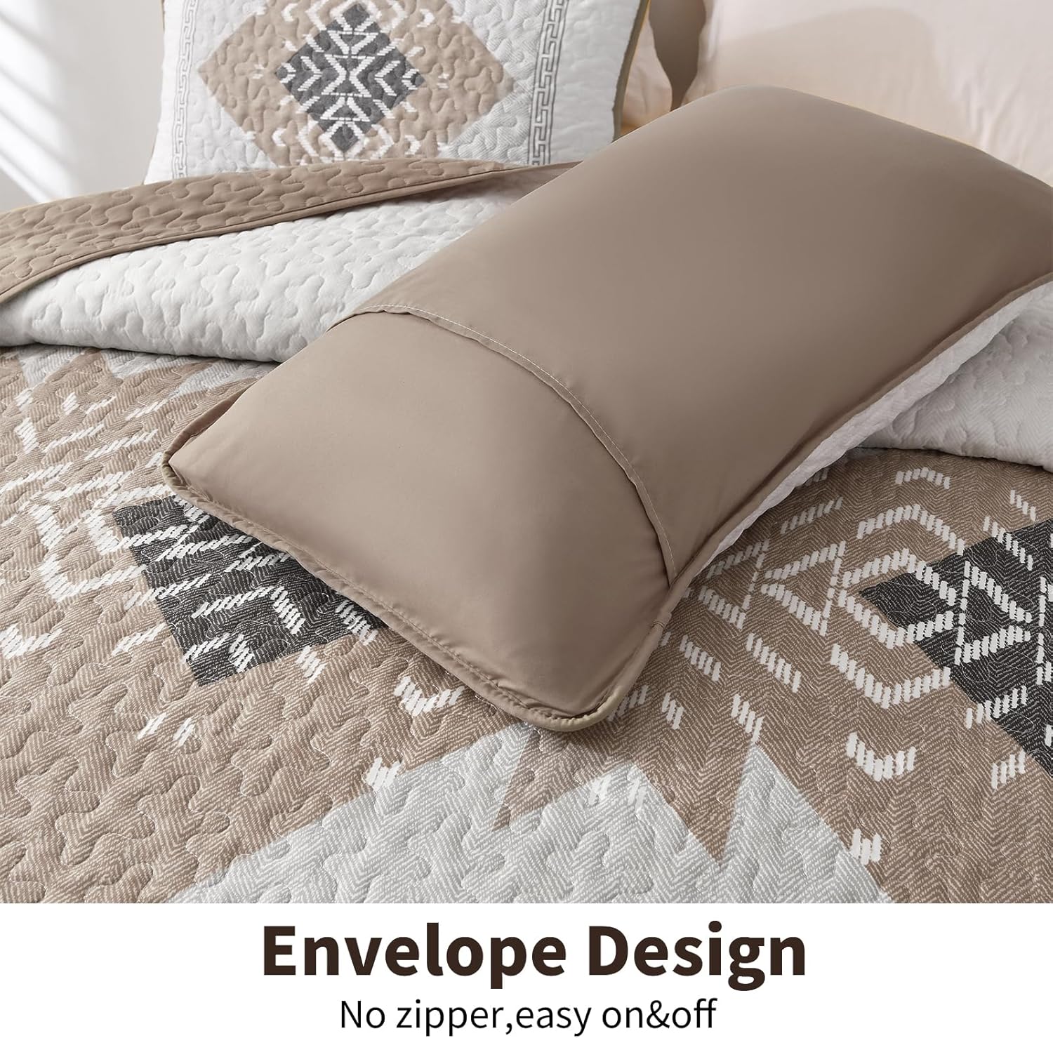 Dintszyayue Khaki Boho Quilt Set 3 Piece California King