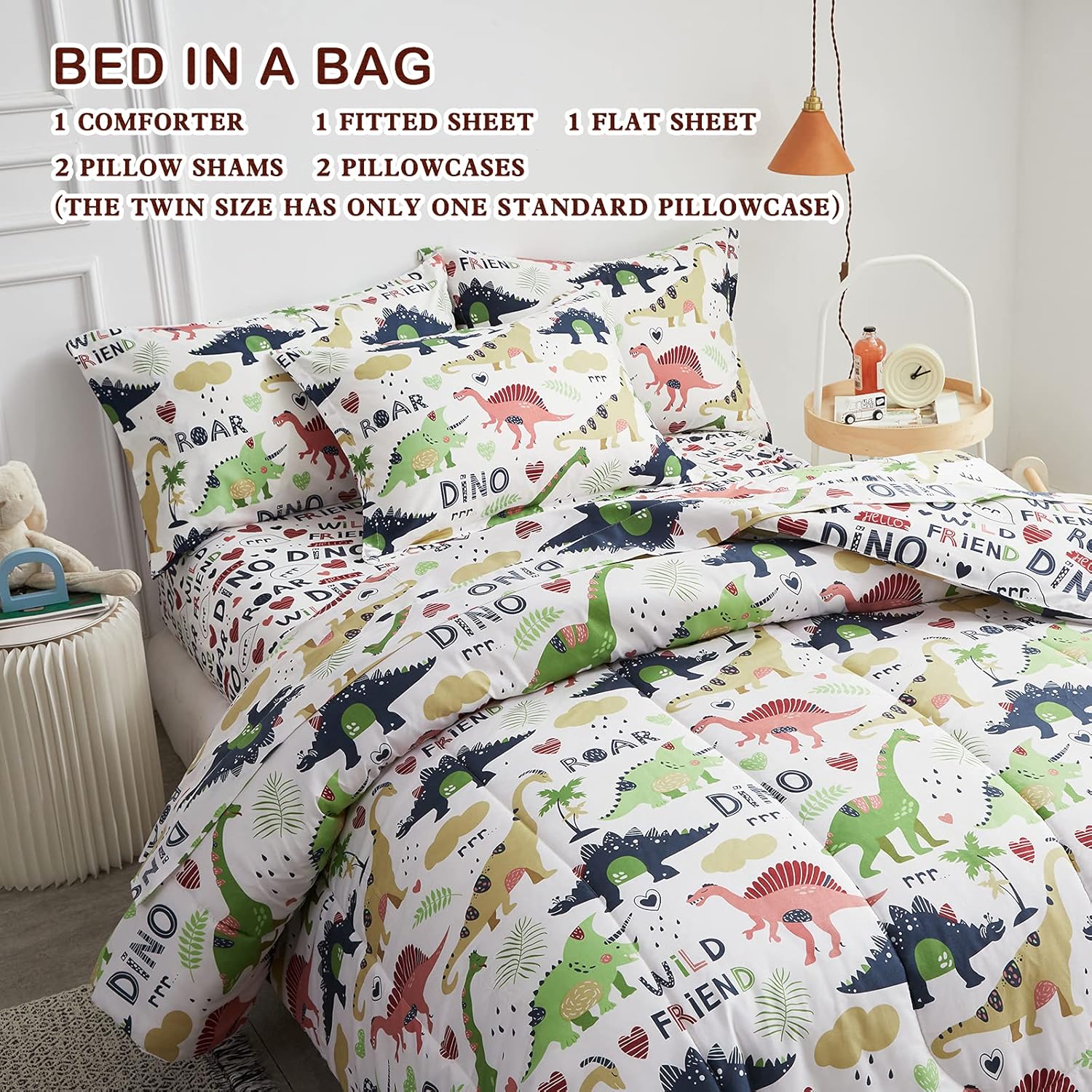 Joyreap 7-Piece Queen Bed in a Bag with Dinosaur Print