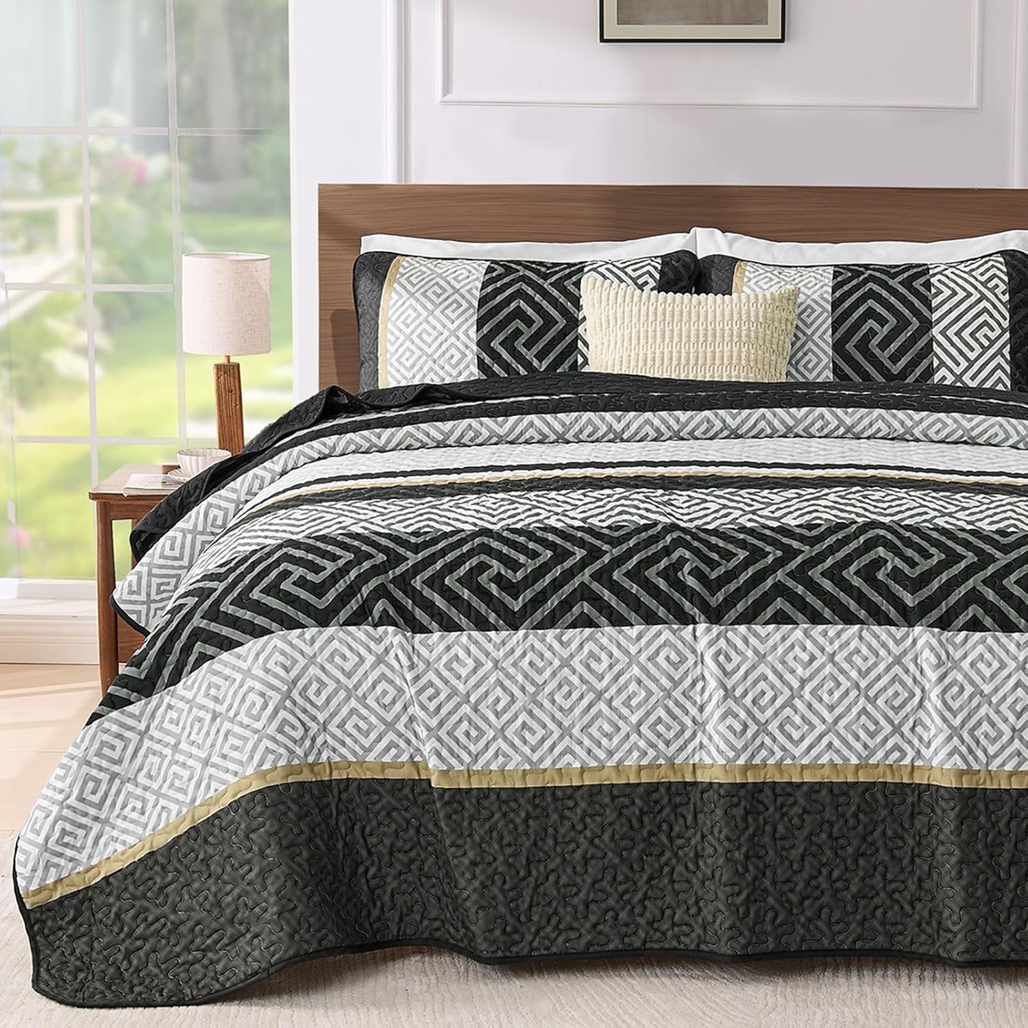WONGS BEDDING Quilt Set Queen Size Black