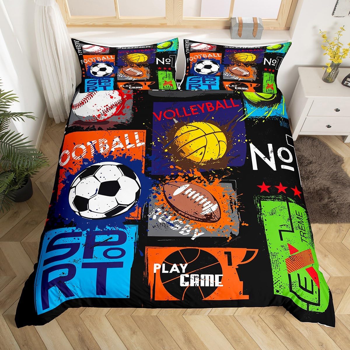 Erosebridal Baseball Duvet Cover Set for Boys Teens