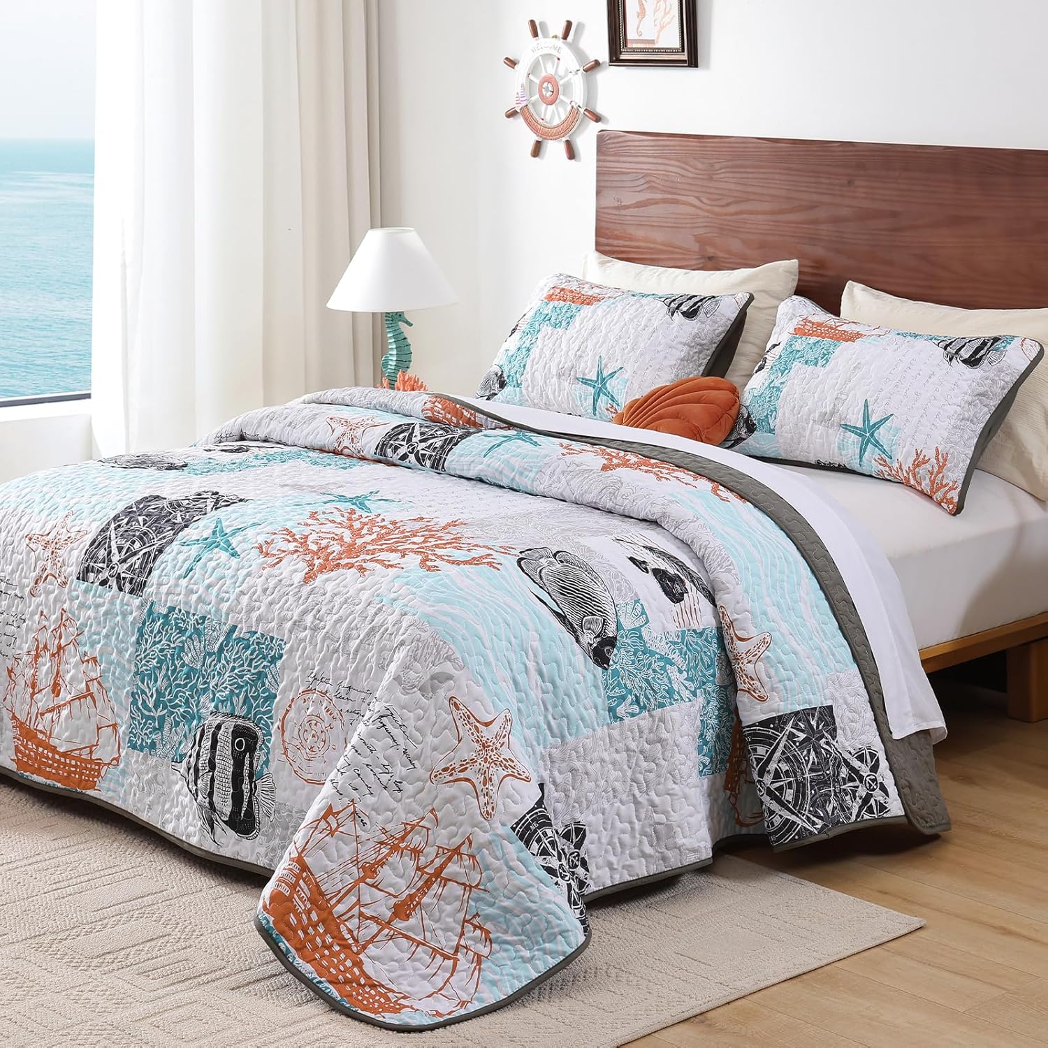 Djoymock Coastal King Quilt Set 3 Piece