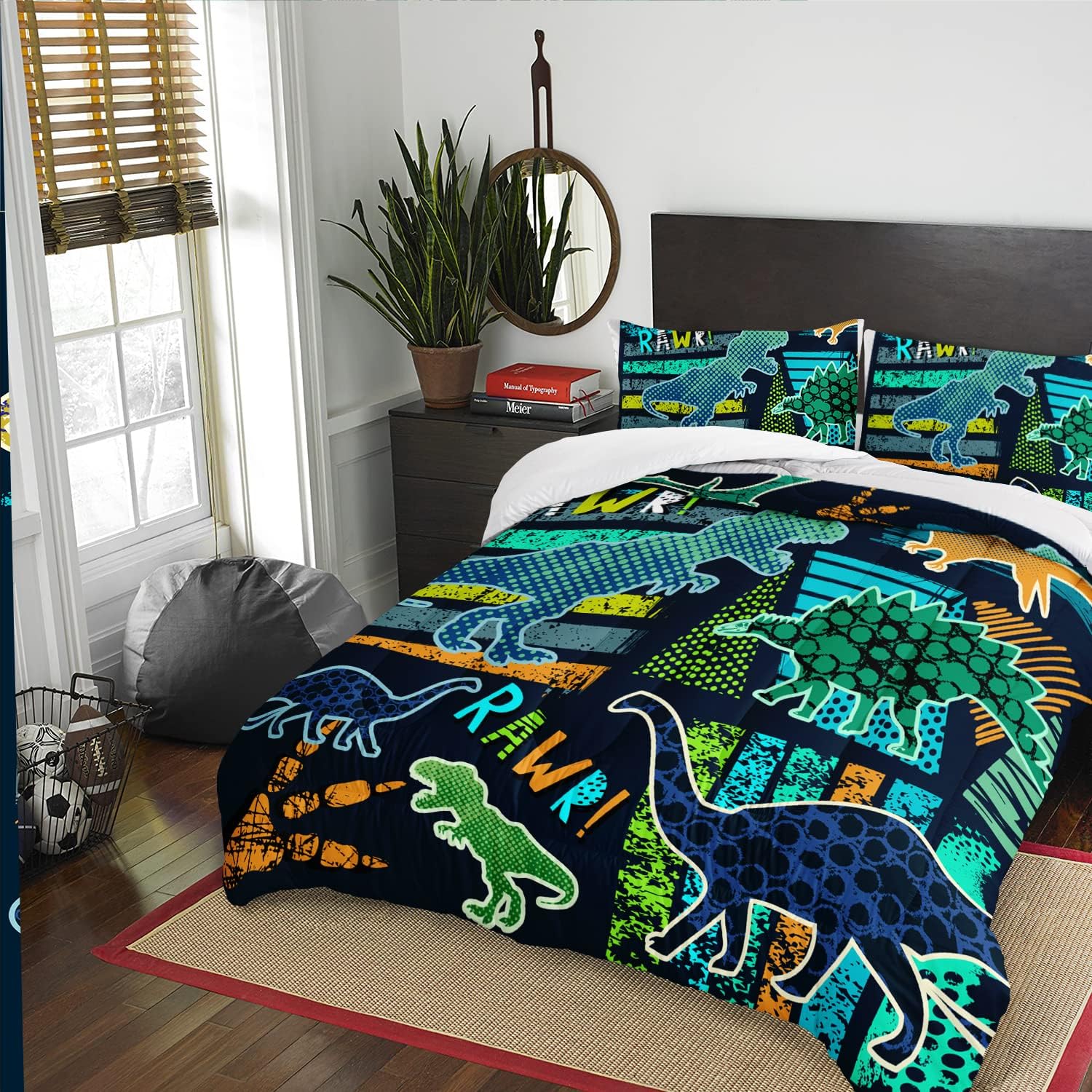 AILONEN Dinosaur Print Comforter Set Queen Size