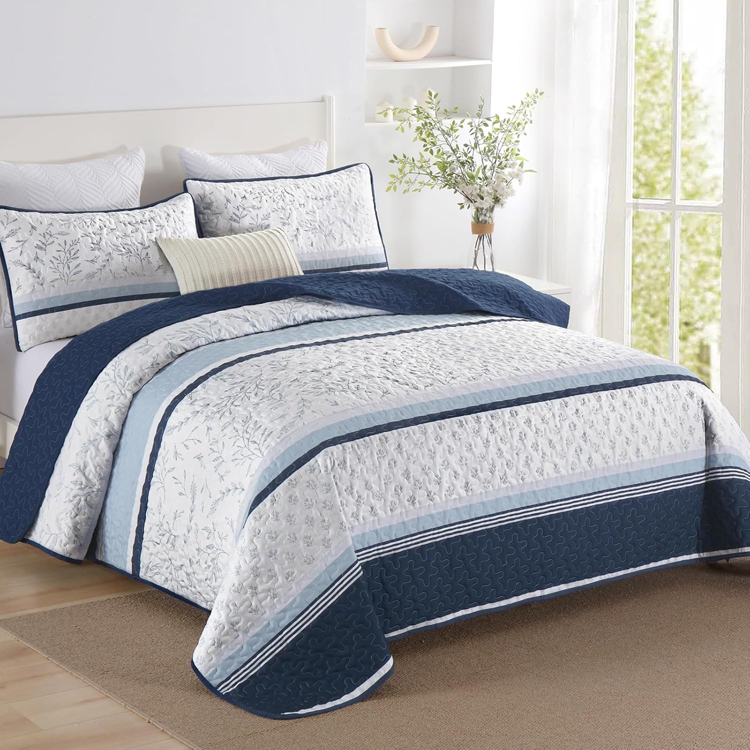 DJY Striped Quilt Set King Size 3 Piece