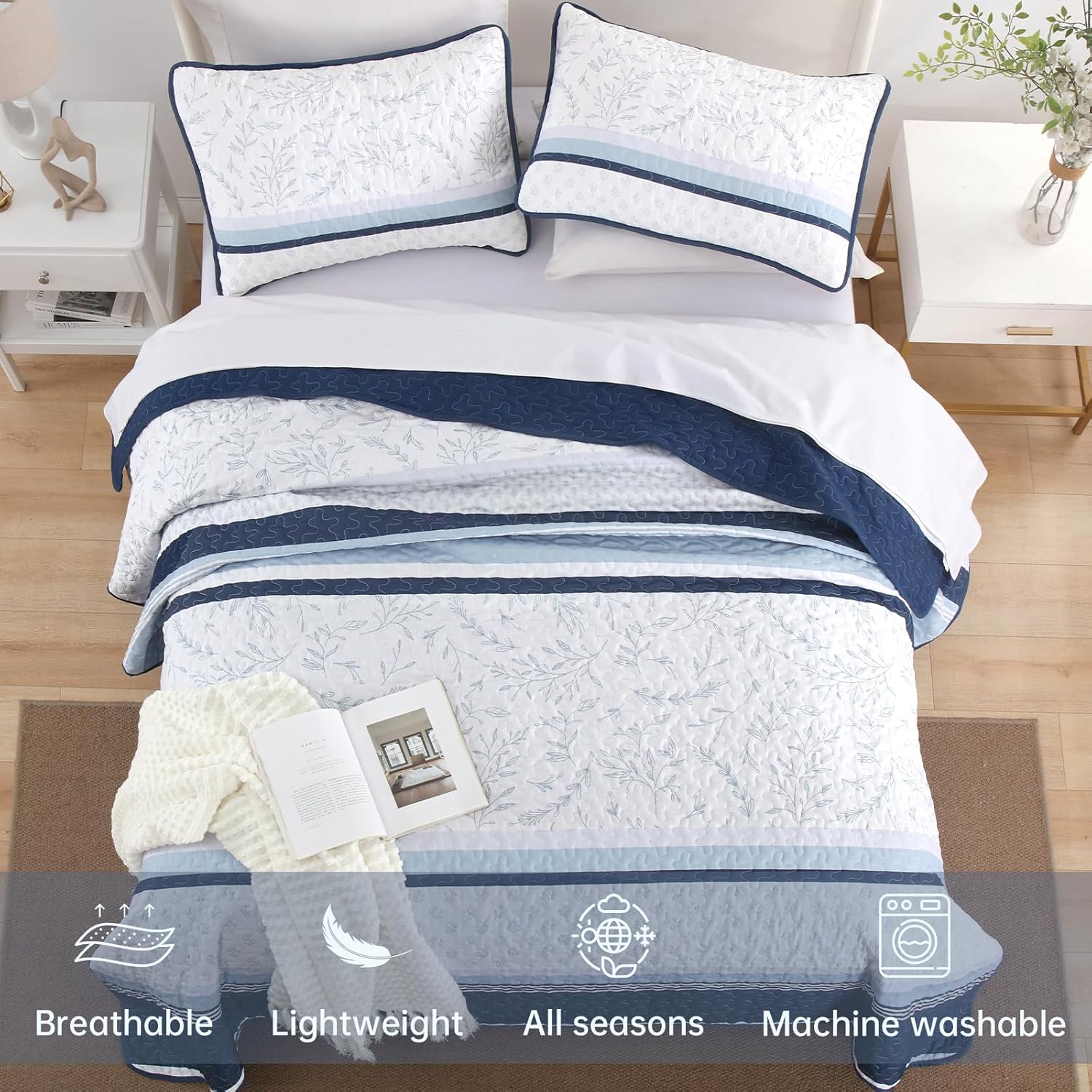 DJY Striped Quilt Set King Size 3 Piece
