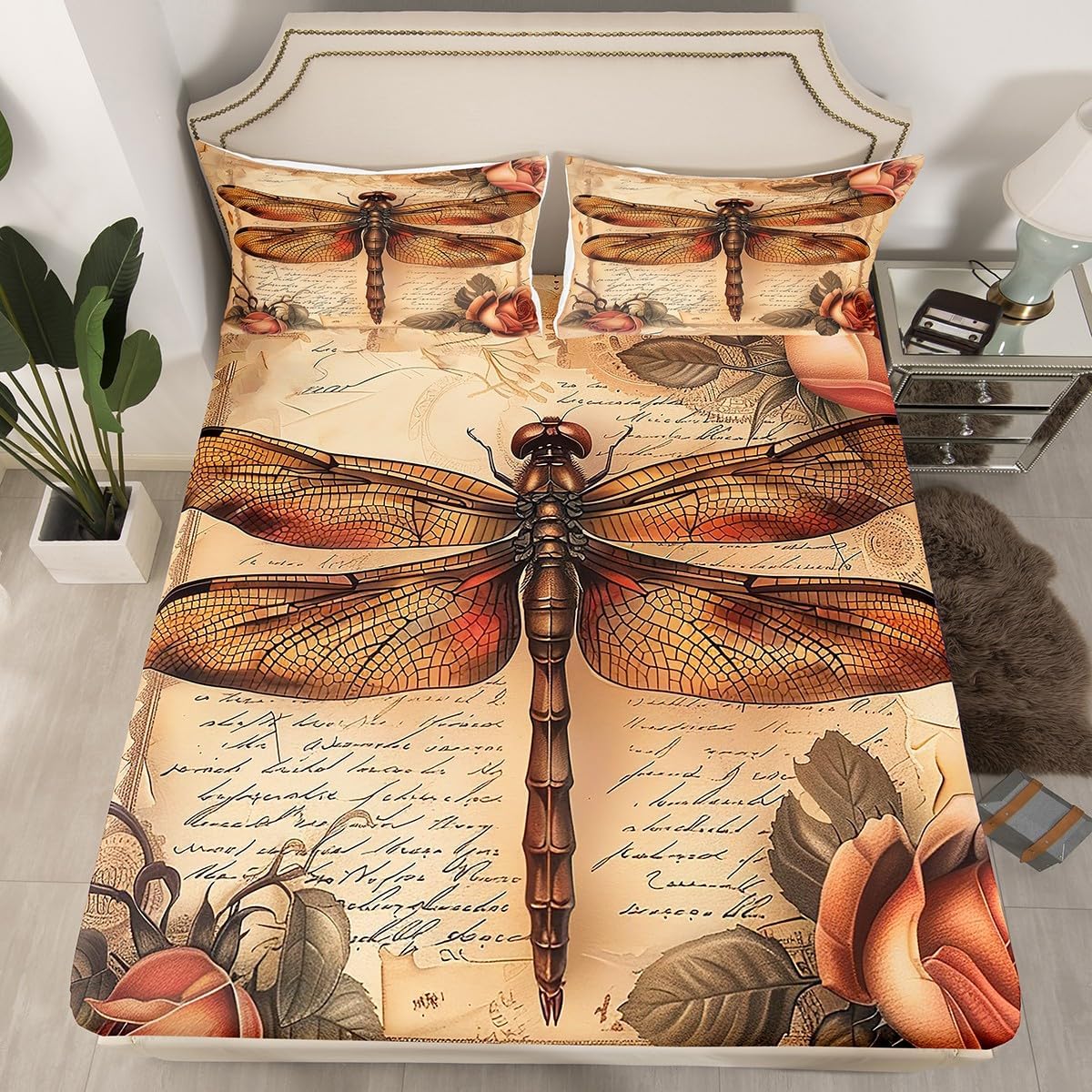 Manfei Dragonfly Fitted Sheet Set Twin Size
