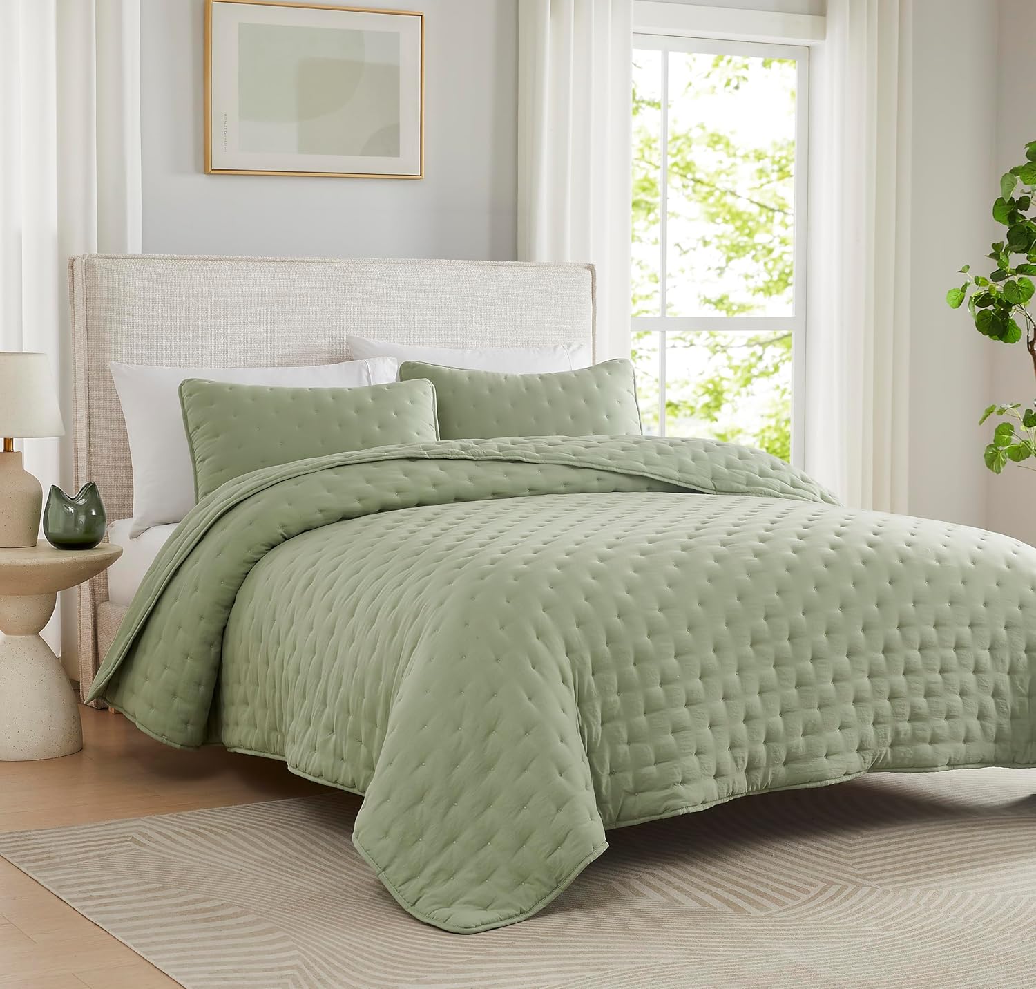 WDCOZY Sage Green Cloud Cal King Quilt Set