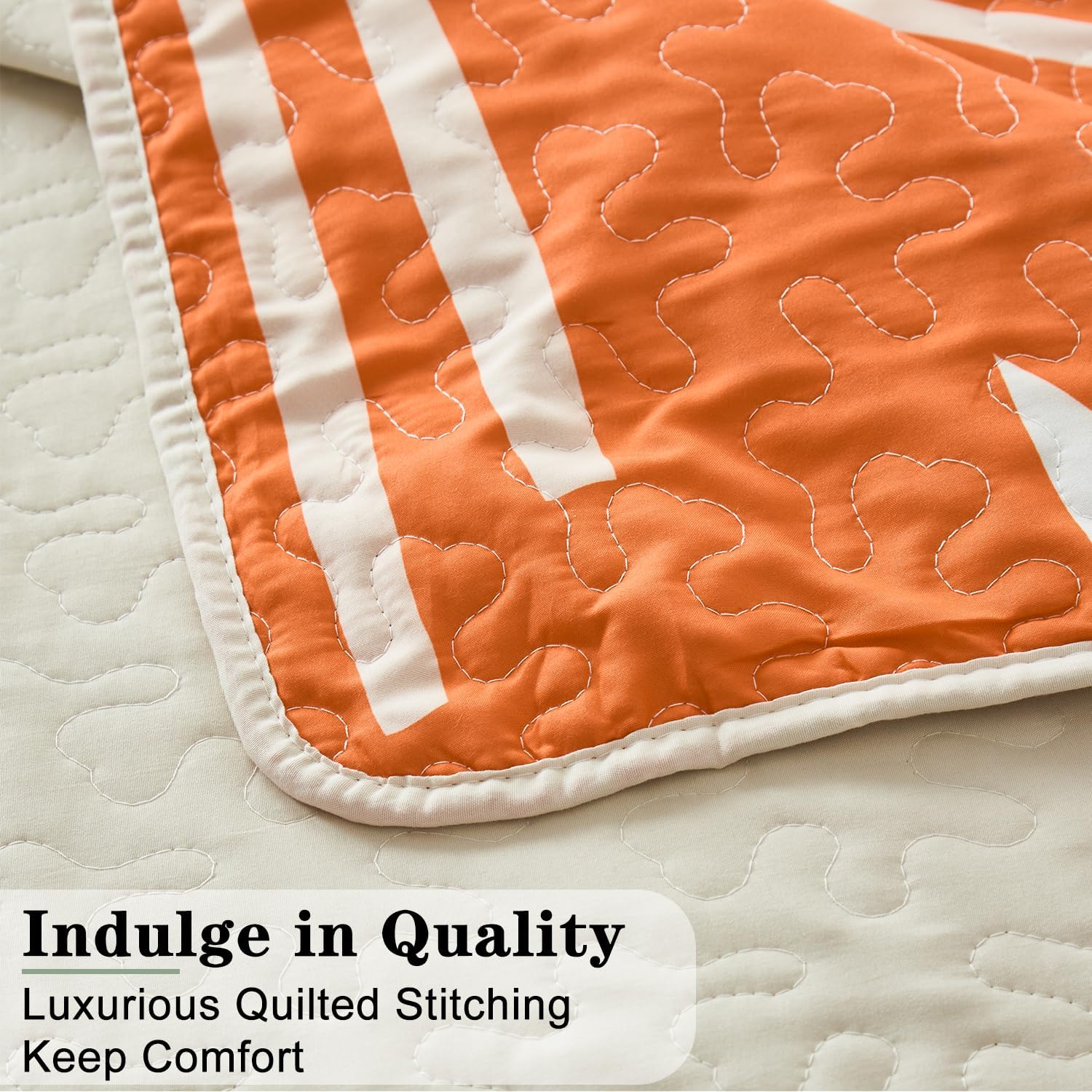 Yogeneg Queen Quilt Bedding Set 3 Piece White Orange Botanical Pattern