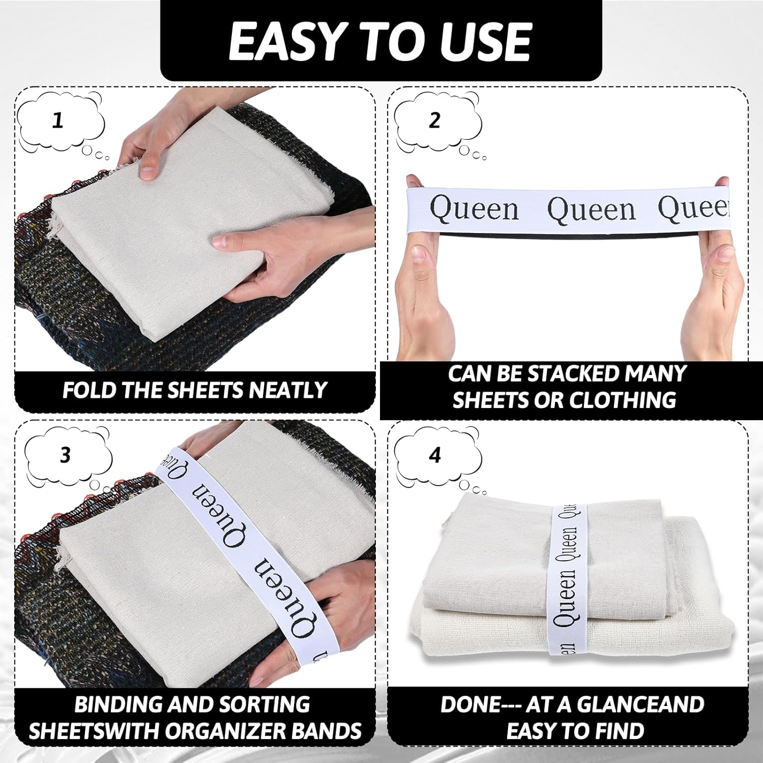 6 Pcs Bed Sheet Organizer Bands with Labels