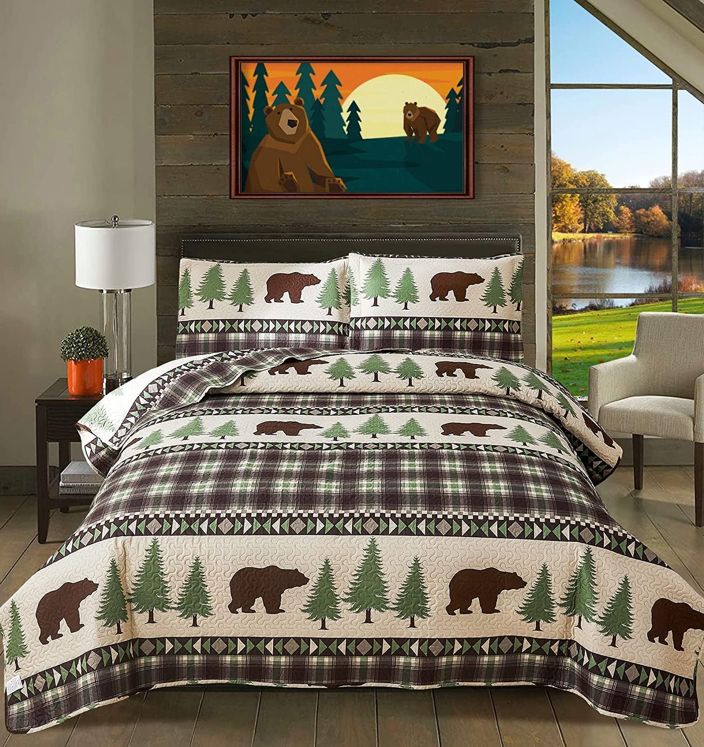 CHESITY Queen Size 3Pcs Quilt Set Farmhouse Decor