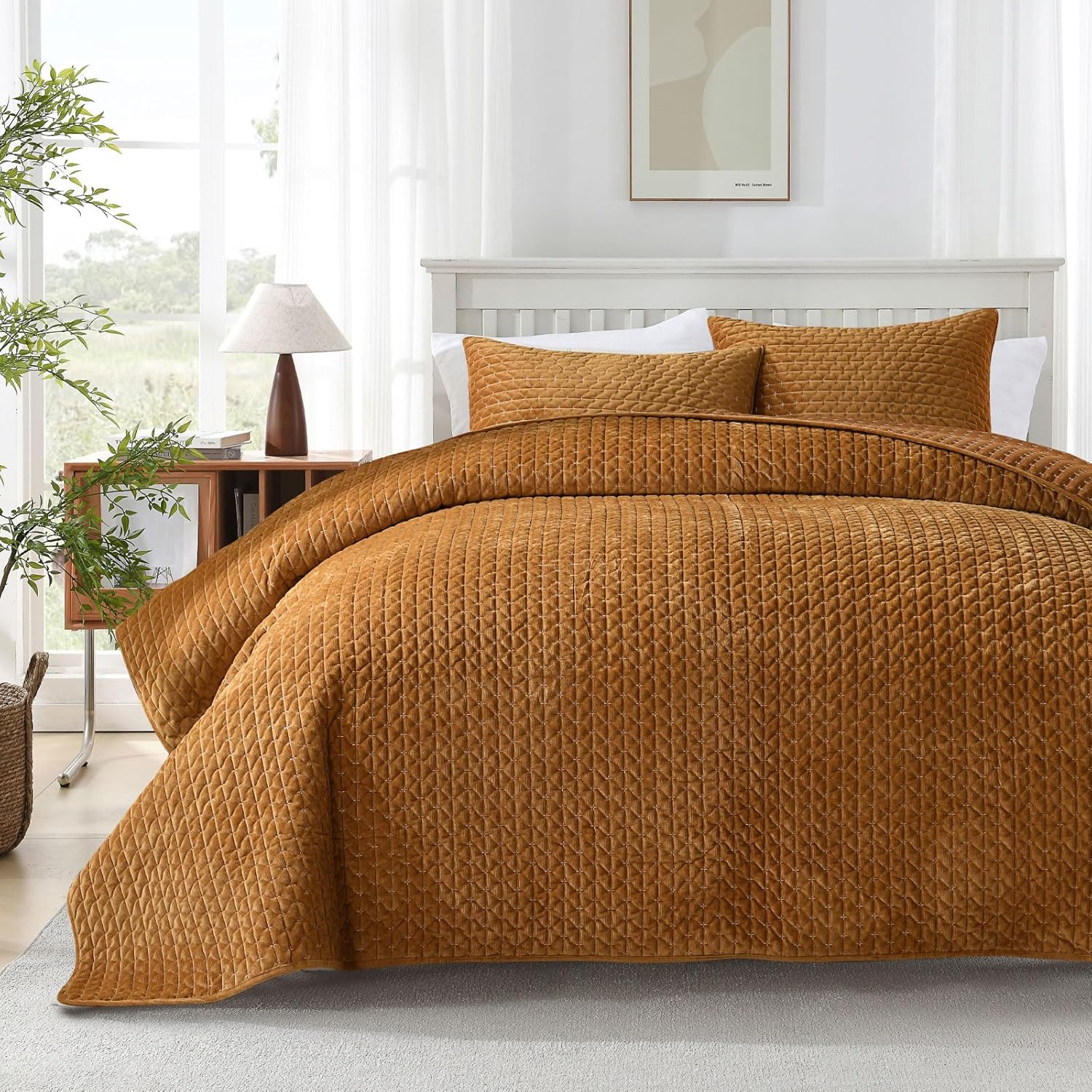 Grassix Velvet Quilt Set Queen Size with 2 Shams