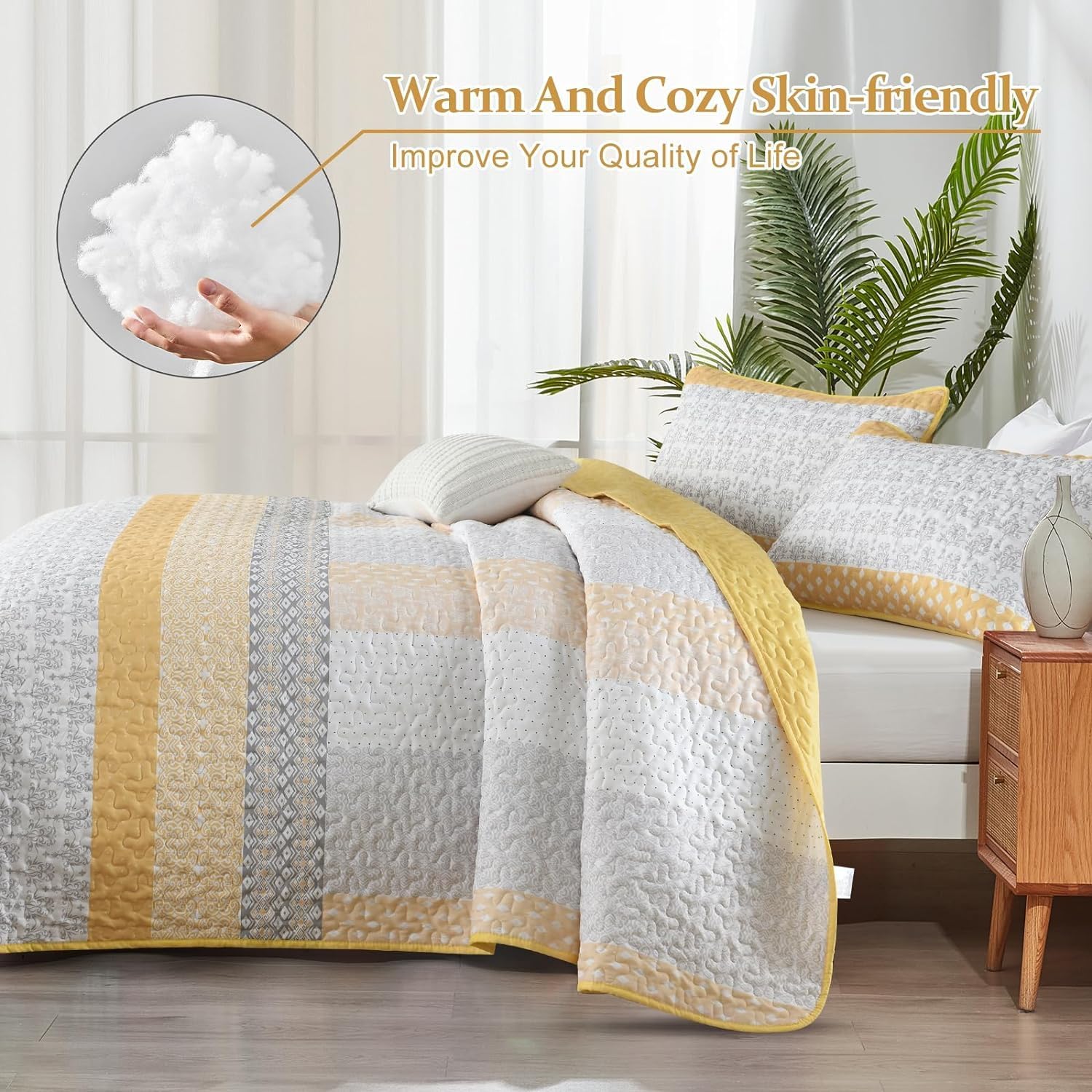 WONGS BEDDING Boho Yellow Stripe Quilt Set Twin Size 2 Piece