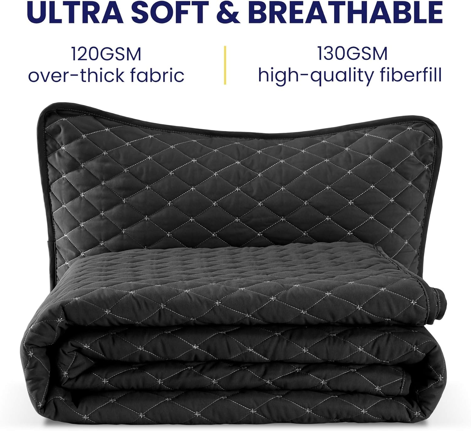 SLEEP ZONE Reversible Quilt Set - Black Diamond Pattern