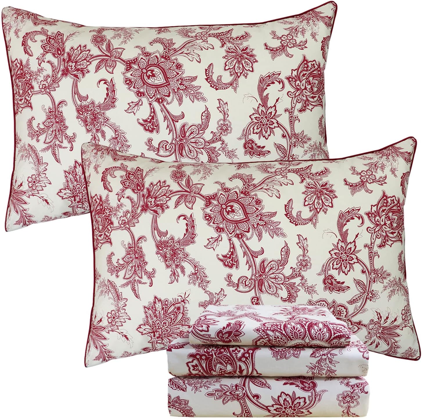 FADFAY Red Floral Bedding 4 Piece Twin XL Set