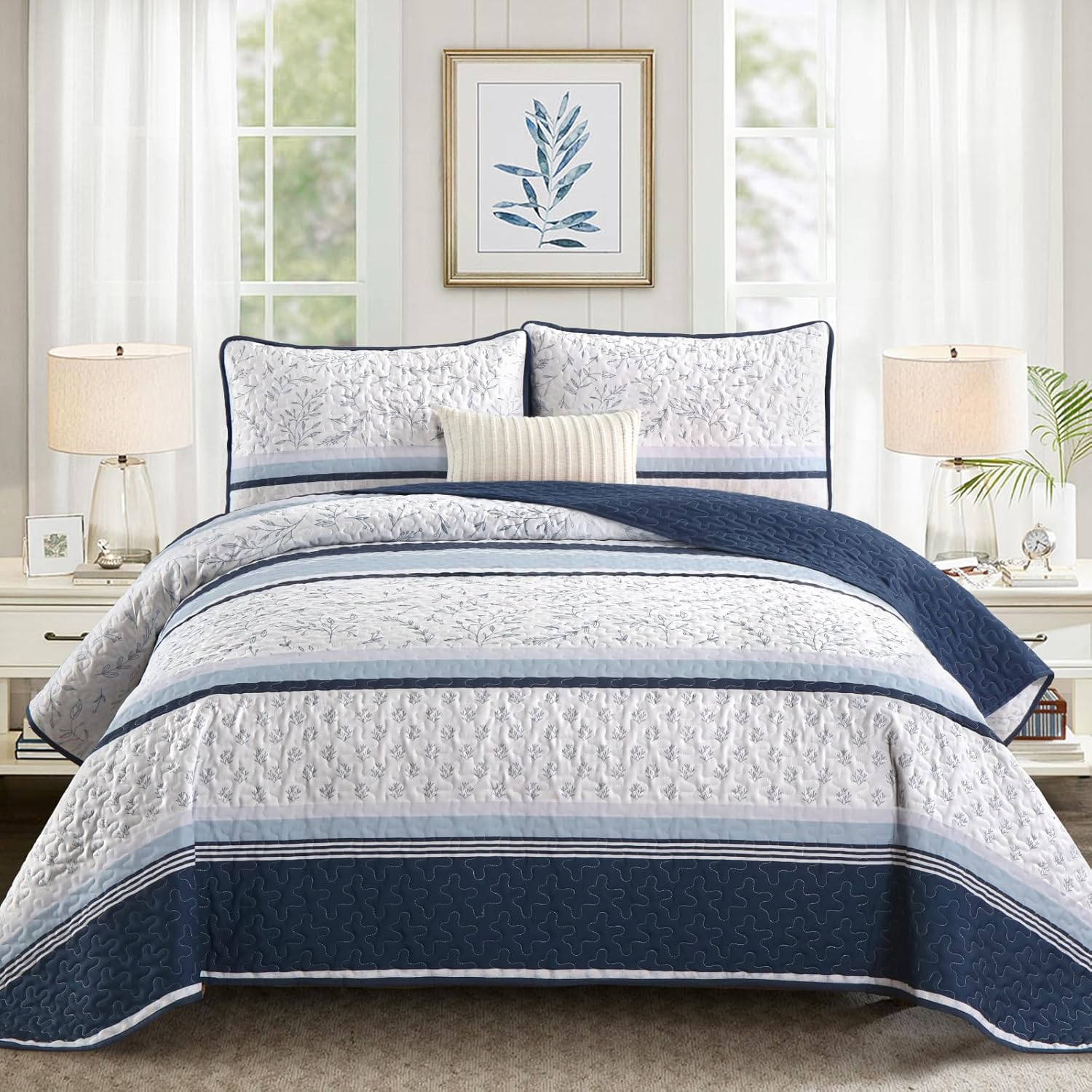 DJY Striped Quilt Set King Size 3 Piece