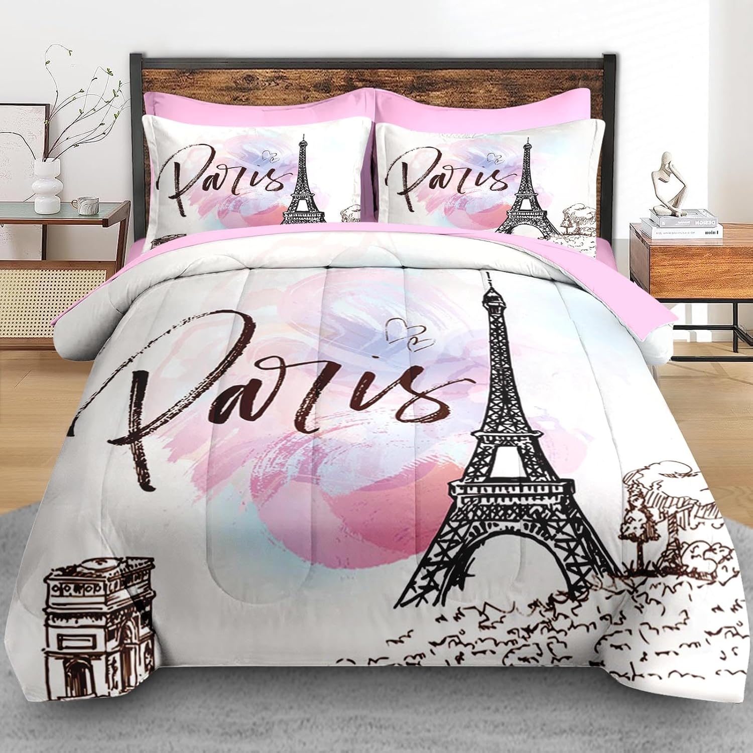Pamnest Comforter Set King Size with Eiffel Tower Design