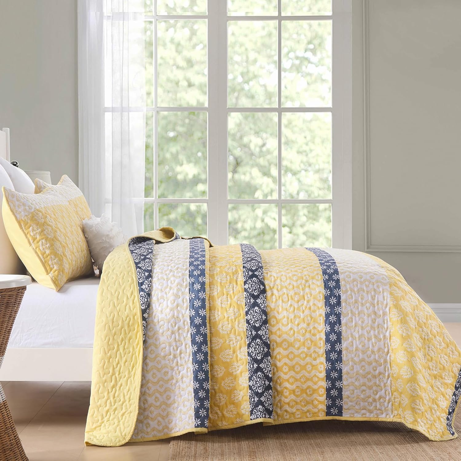 Cottolester Boho Quilt Set Queen Size Yellow Striped