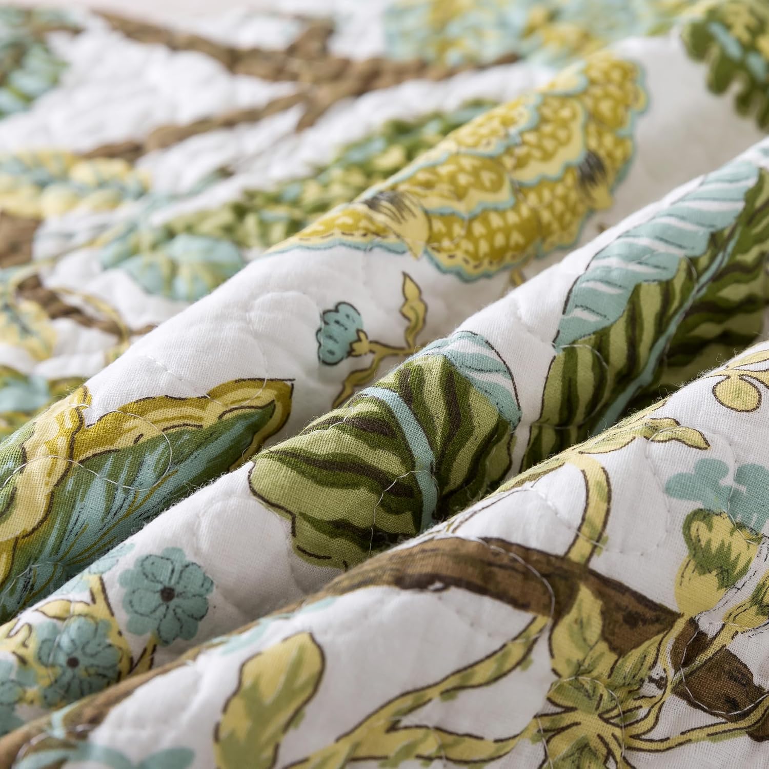 NEWLAKE Reversible Cotton Quilt Set - Floral Vine Pattern King Size