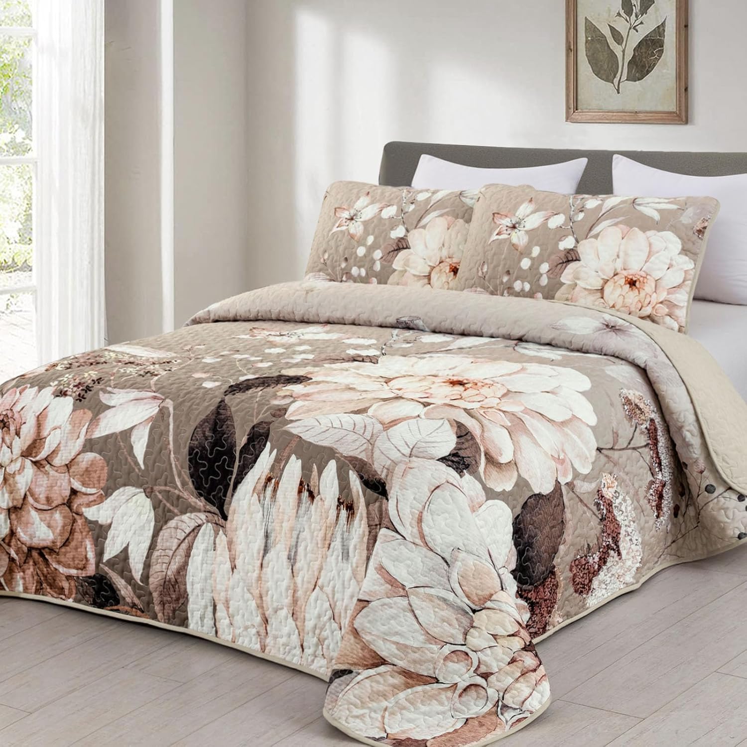 Drucon Floral Quilt Set Queen Size 3 Pieces