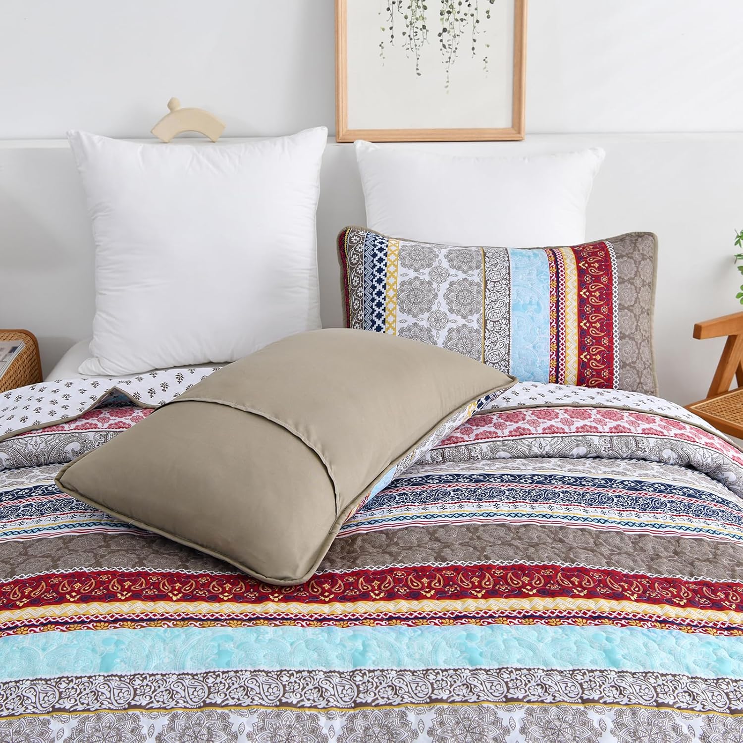 WONGS BEDDING Boho Queen Quilt Set 3 Piece