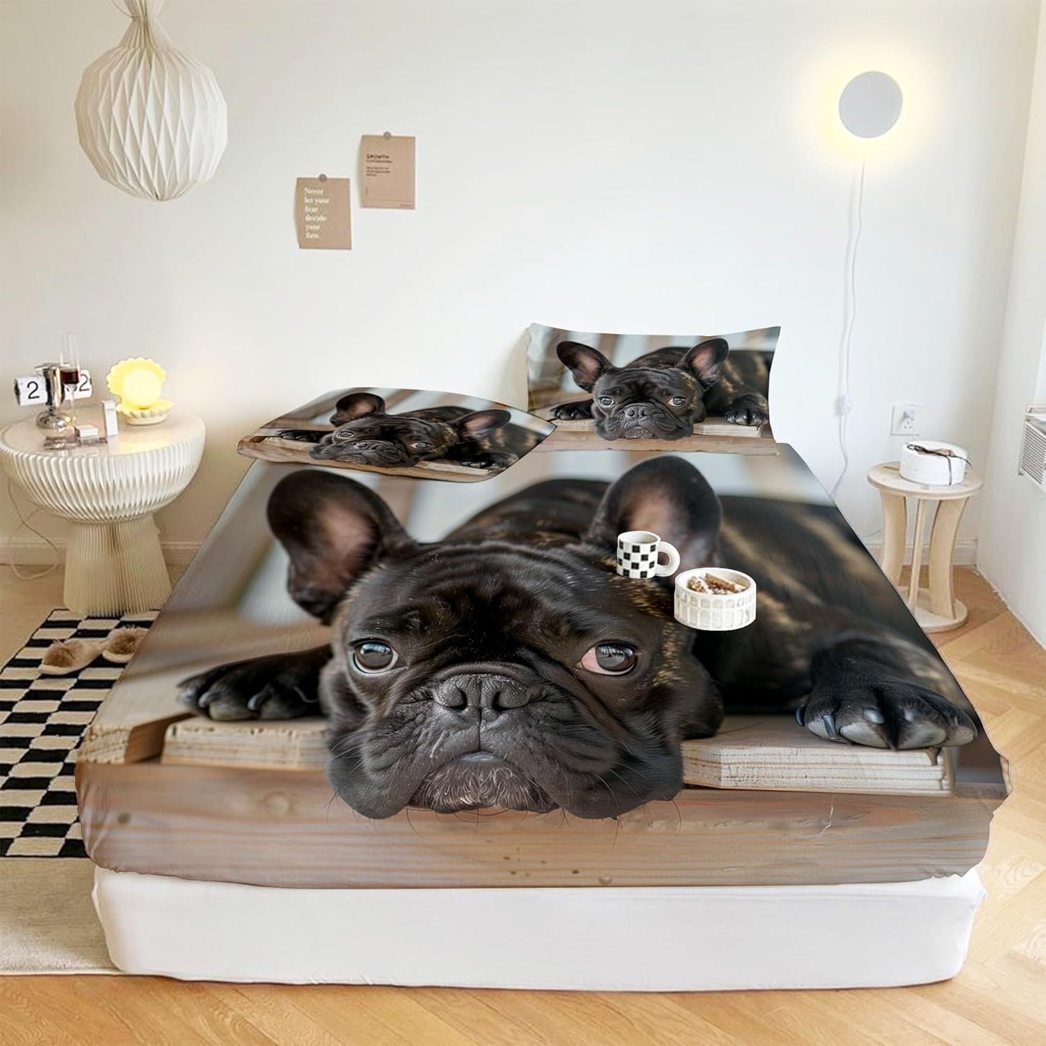King Animal French Bulldog Fitted Sheet Set 4 Piece Extra Soft Microfiber