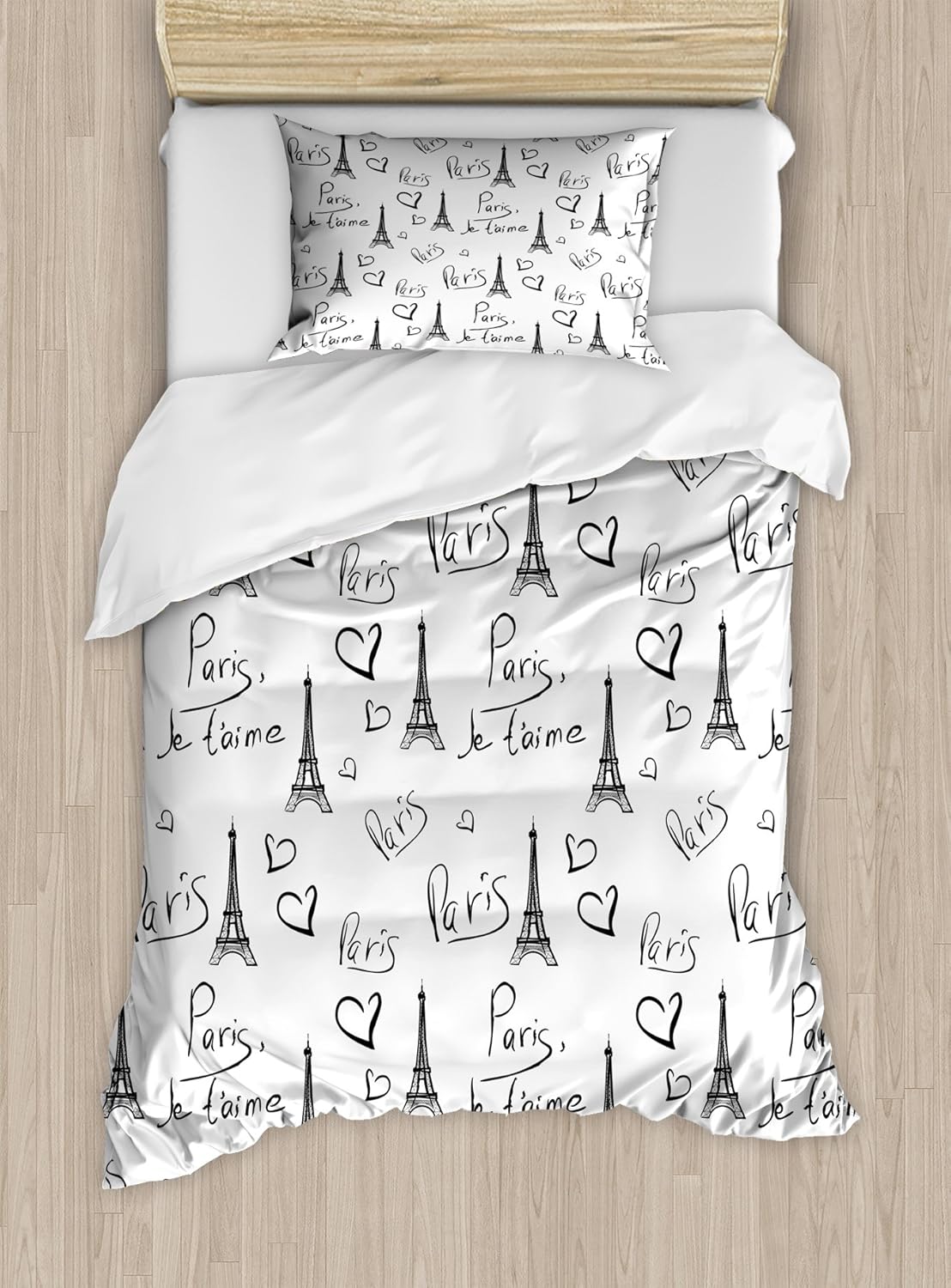 Ambesonne Paris Duvet Cover Set Twin Size Black White