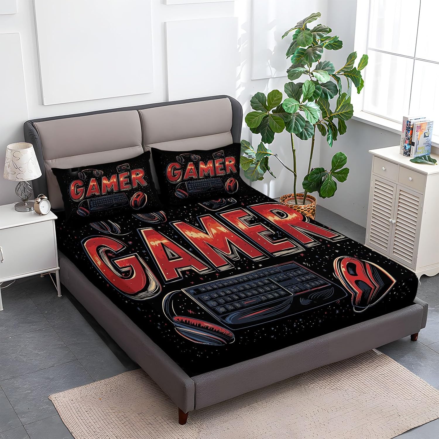 Twin XL Sheet Set 3 Pcs Gaming Print Microfiber