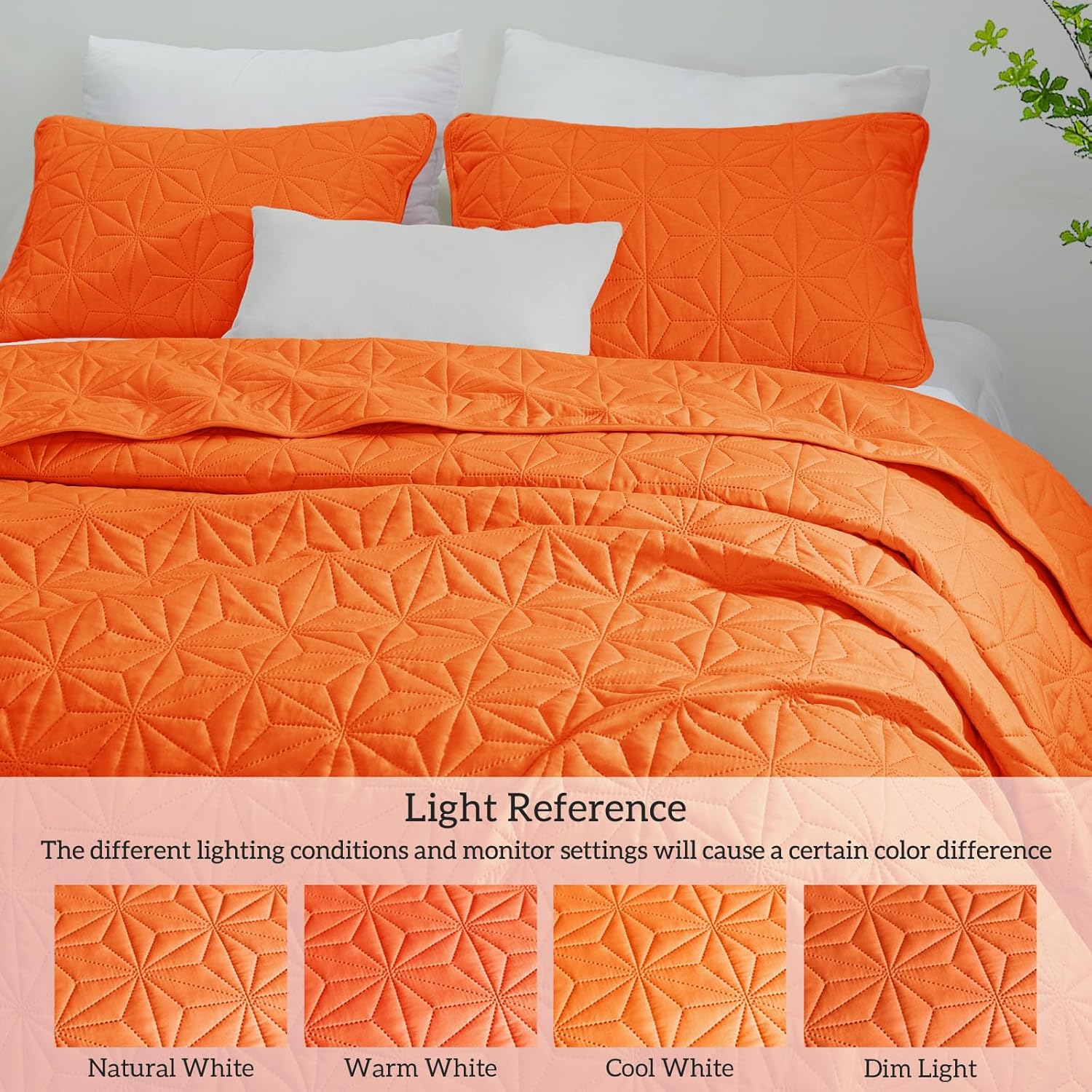 Whale Flotilla Queen Quilt Set 3-Piece Soft Orange Geometric Star Pattern Bedding