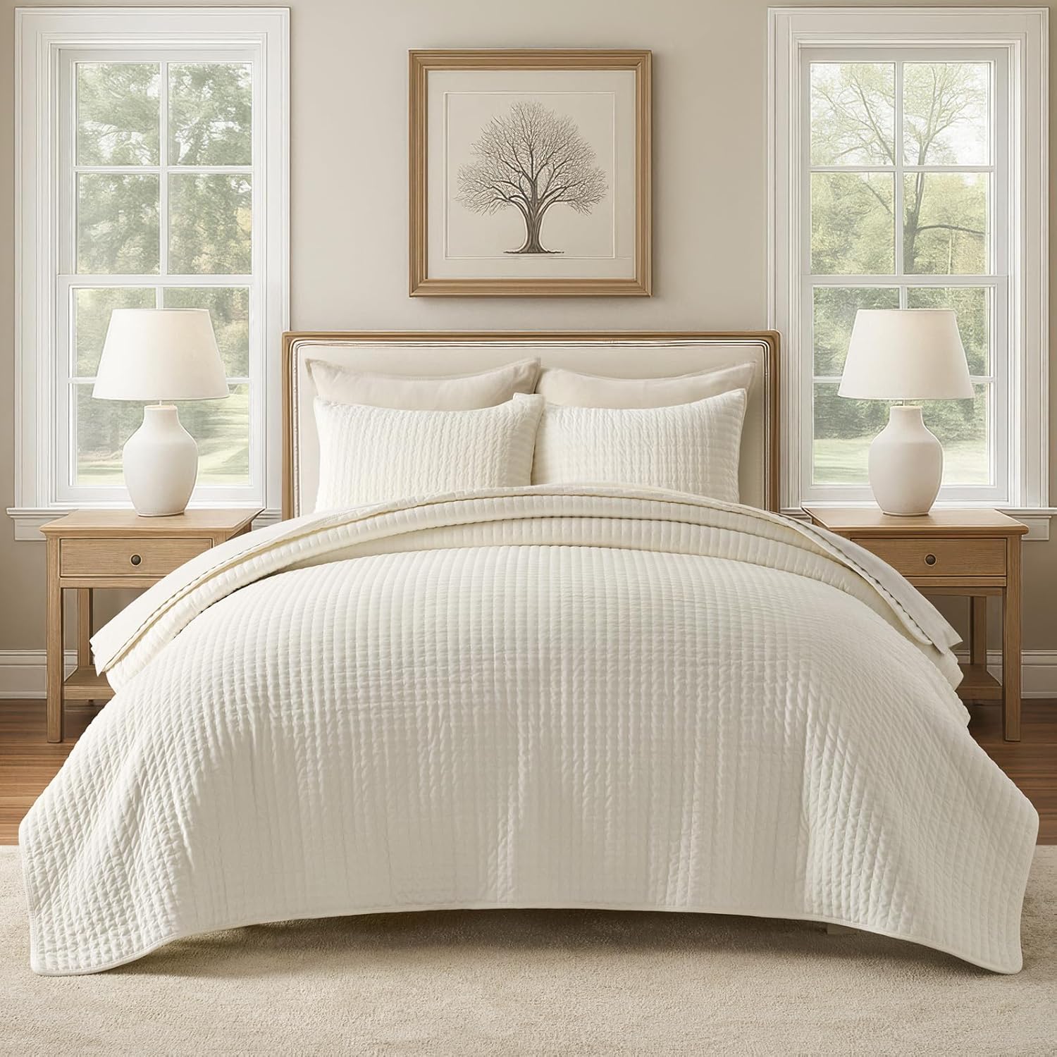 EVERGRACE Pearl Velvet Quilt Set King Size 3 Pieces