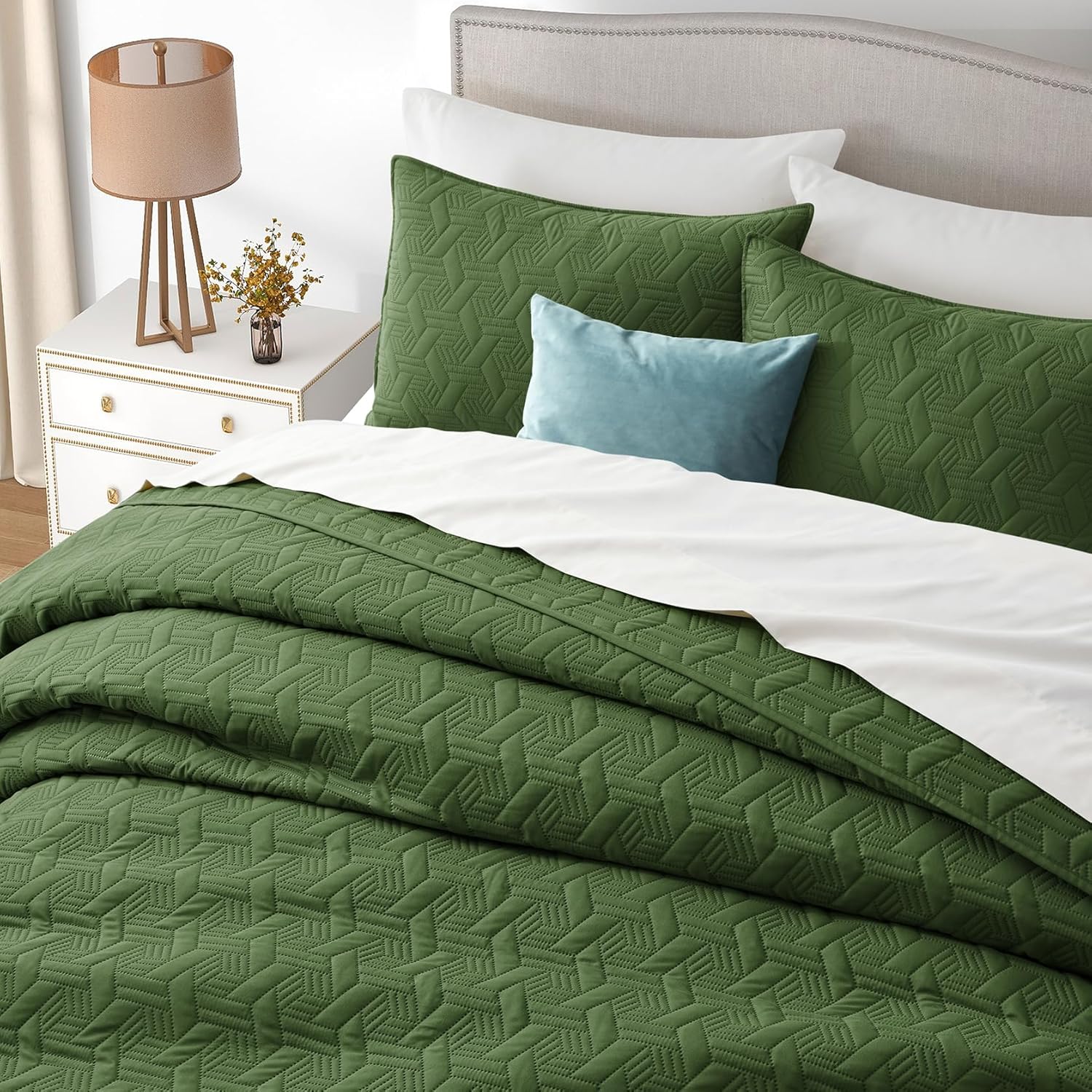 Lavsiry Olive Green Quilt Set King Size