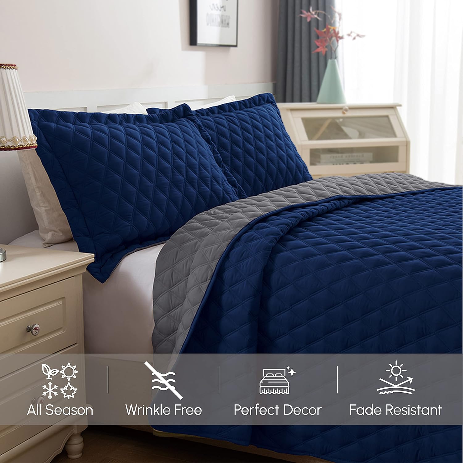 Elegant Comfort 3-Piece Reversible Quilt Set