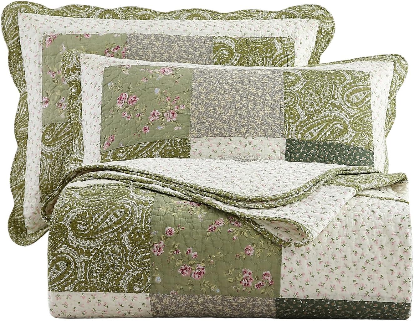 vctops Farmhouse Green Quilt Set 3 Piece