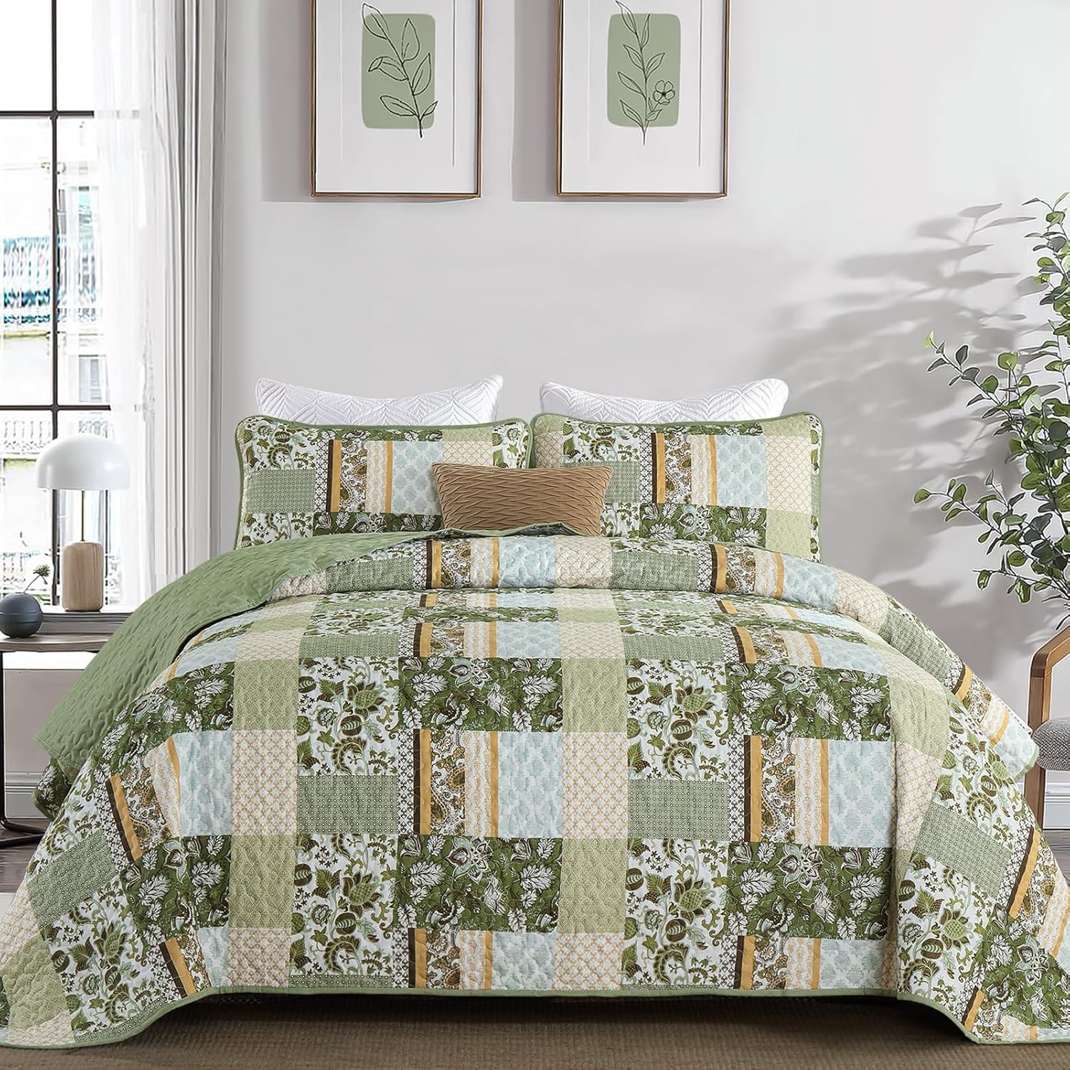 WONGS BEDDING Green Quilt Set King Size 3 Piece 1