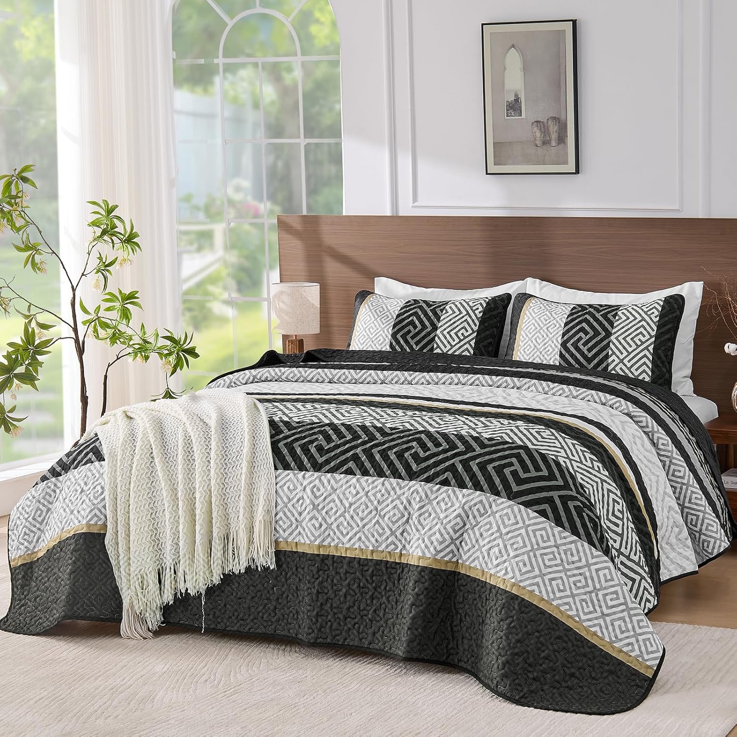 WONGS BEDDING Quilt Set Queen Size Black